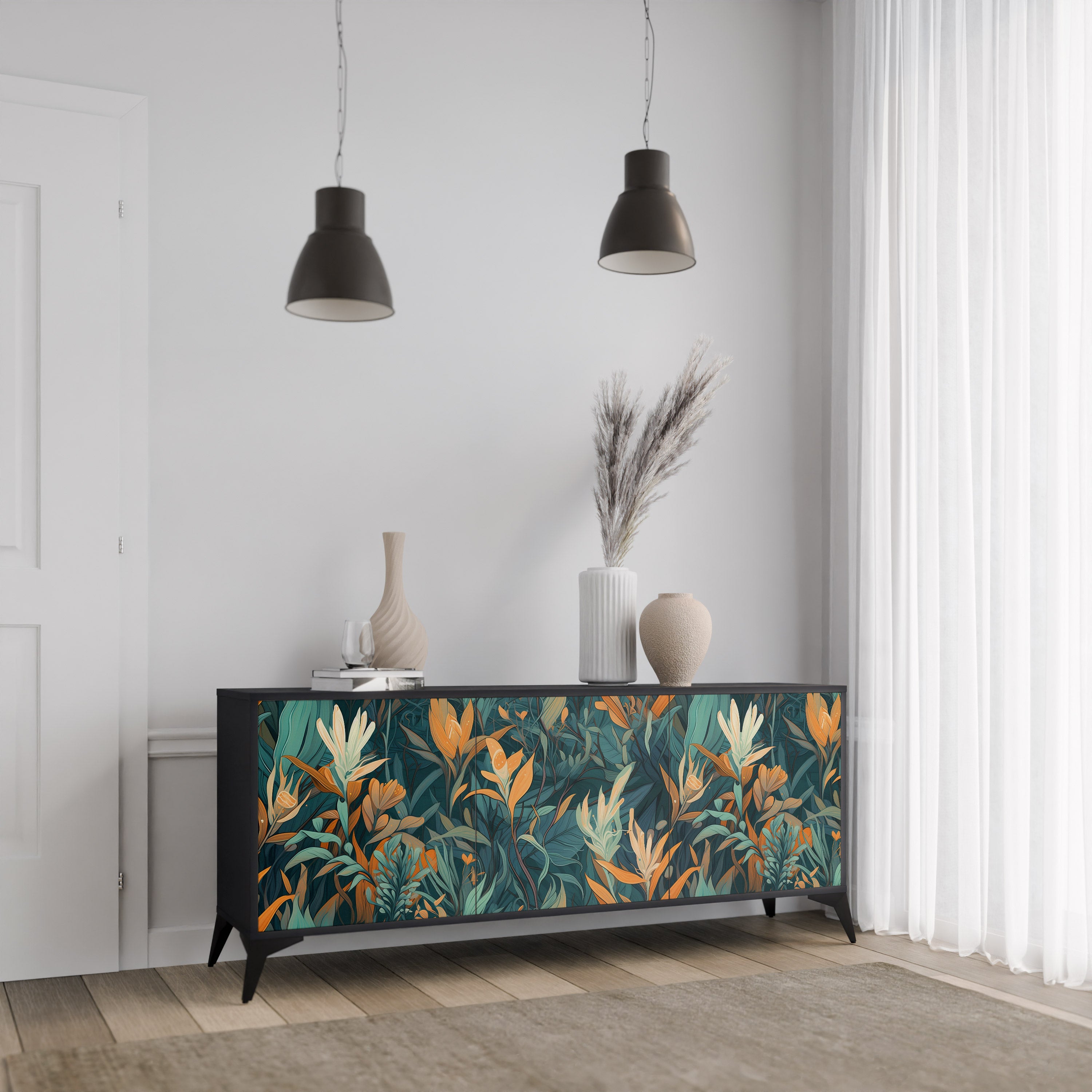 FLORAL SERENITY Komoda 3-drzwiowa korpus Czarny