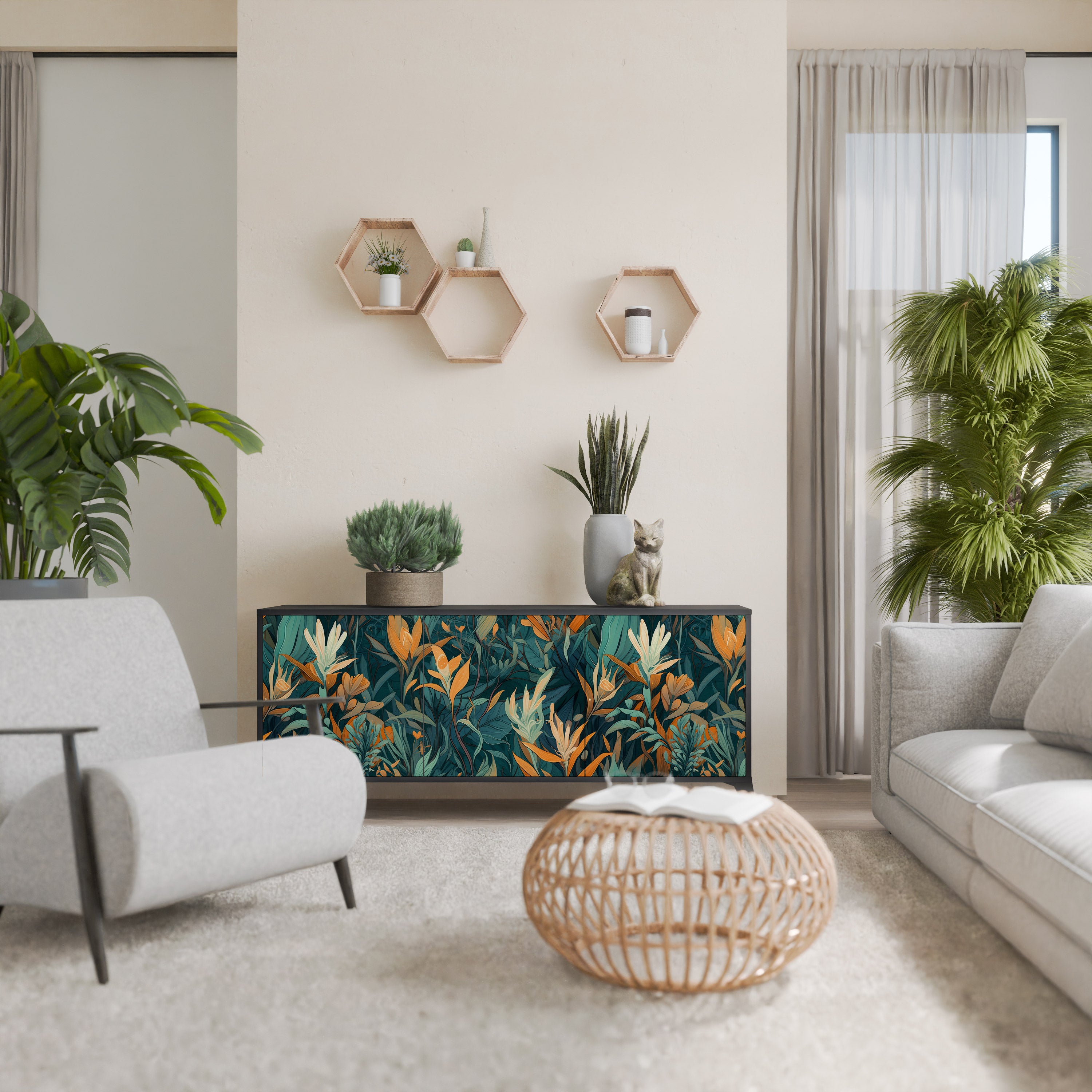 FLORAL SERENITY Komoda 3-drzwiowa korpus Czarny