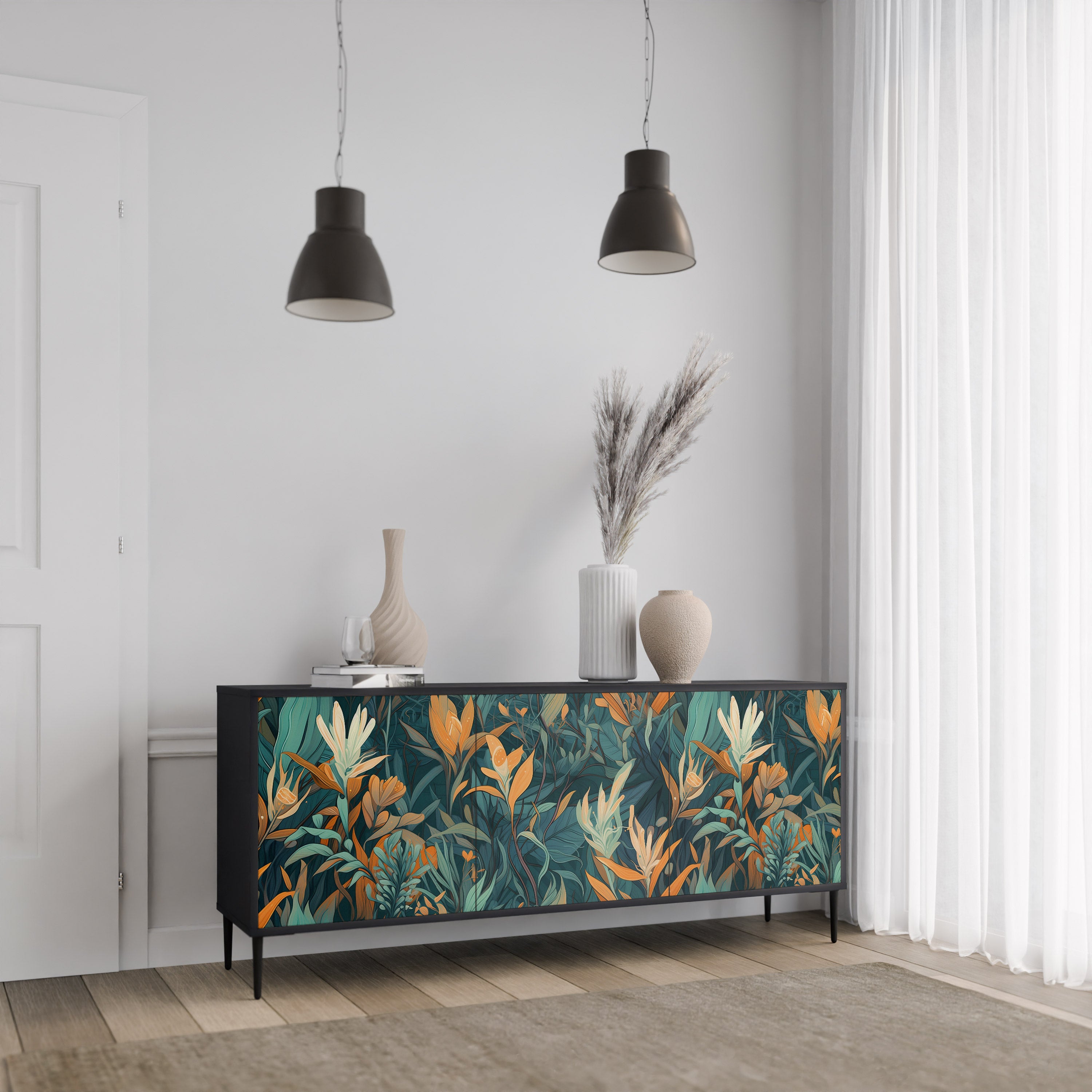 FLORAL SERENITY Komoda 3-drzwiowa korpus Czarny