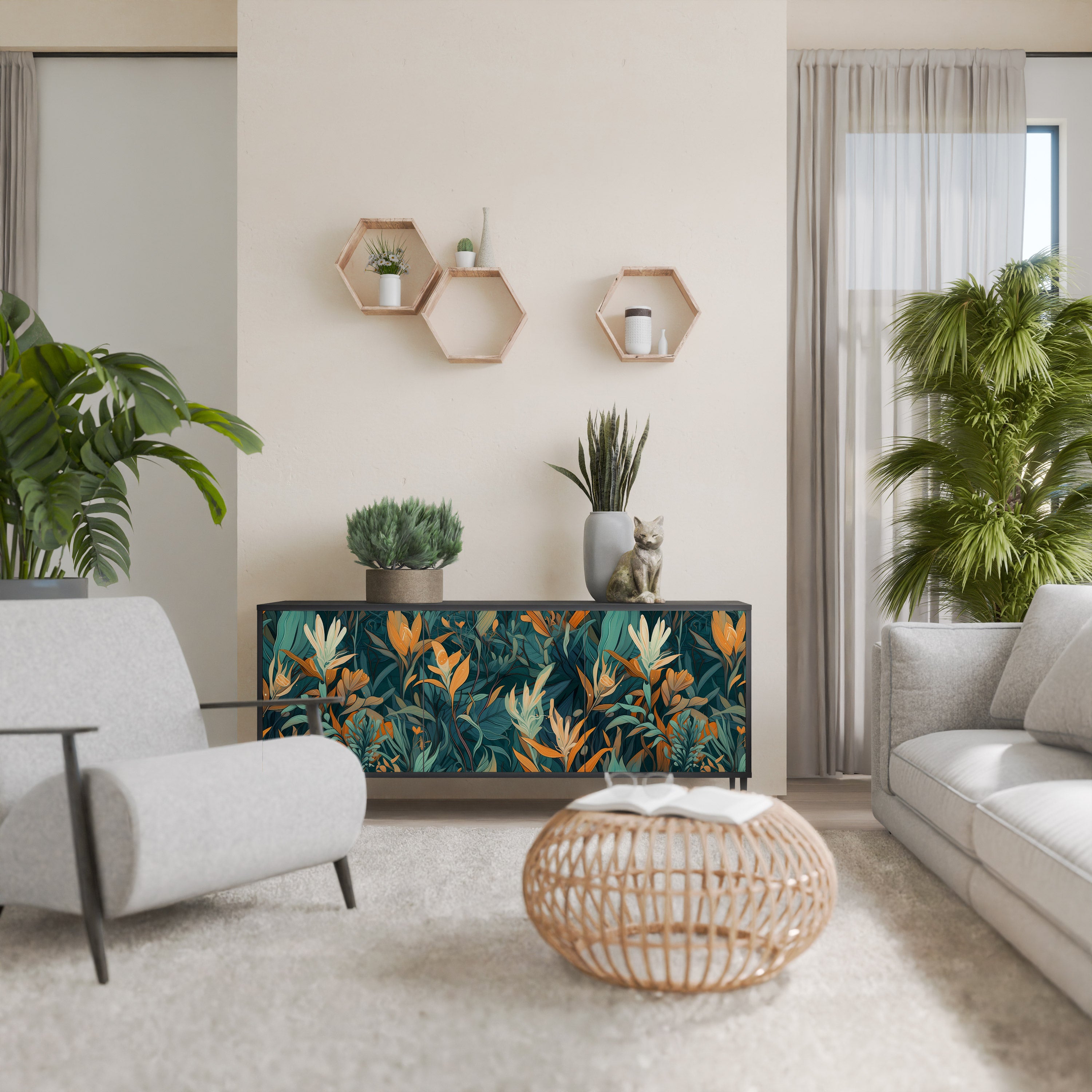 FLORAL SERENITY Komoda 3-drzwiowa korpus Czarny