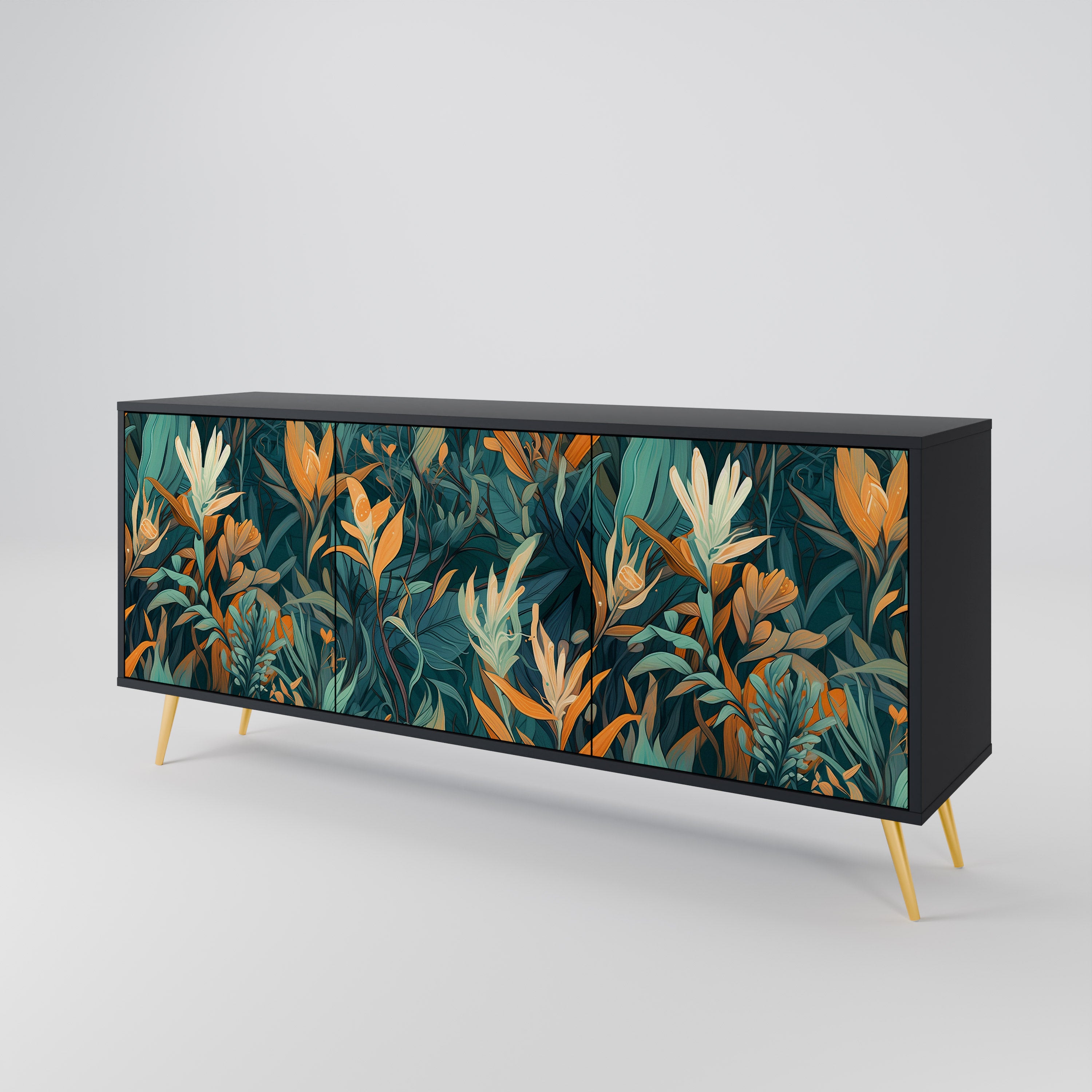 FLORAL SERENITY Komoda 3-drzwiowa korpus Czarny