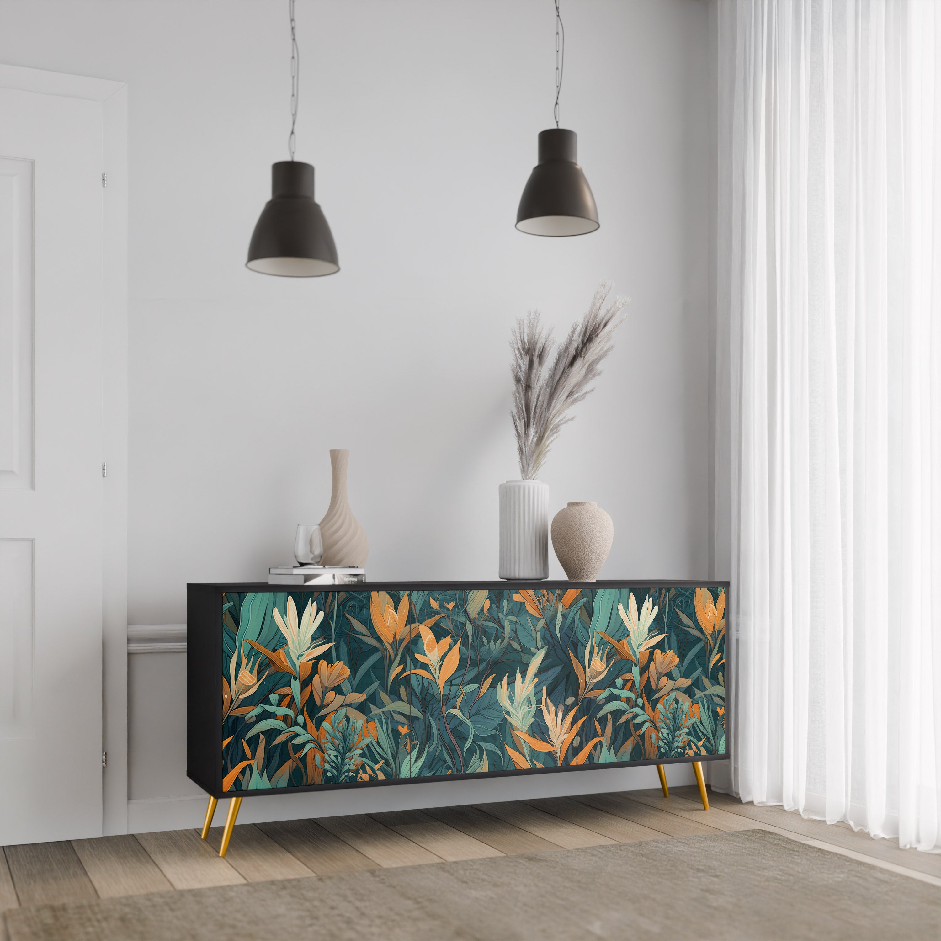 FLORAL SERENITY Komoda 3-drzwiowa korpus Czarny