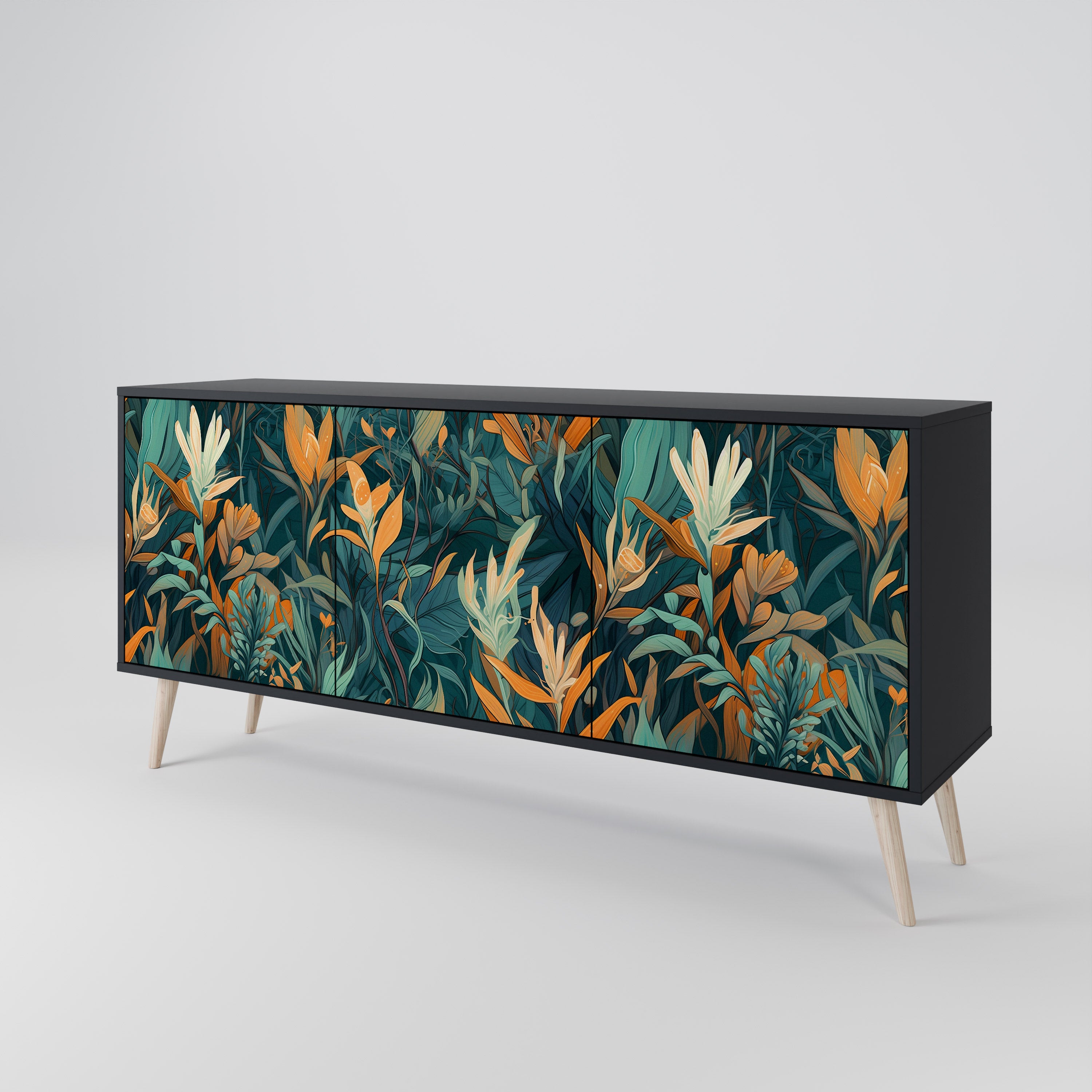 FLORAL SERENITY Komoda 3-drzwiowa korpus Czarny
