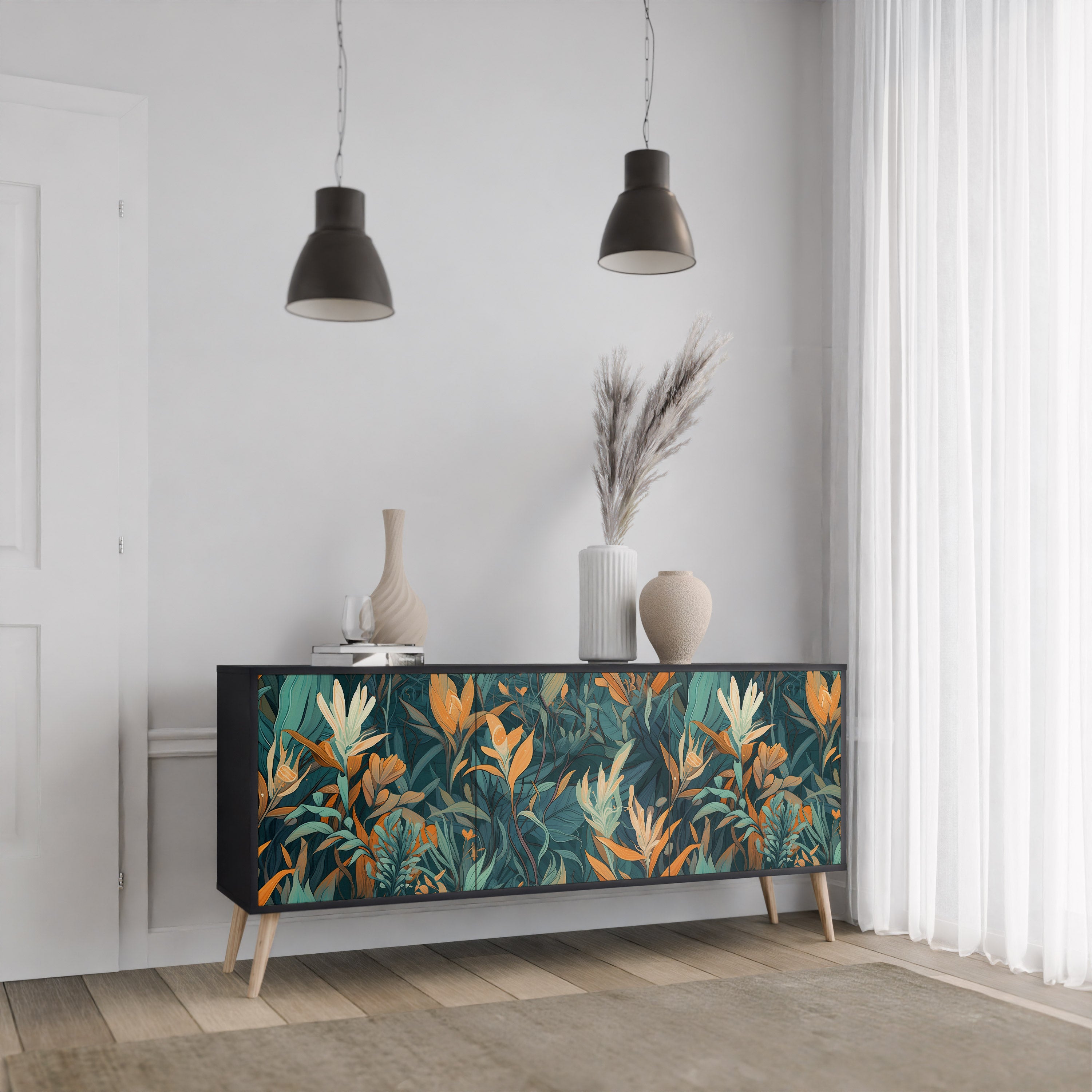 FLORAL SERENITY Komoda 3-drzwiowa korpus Czarny
