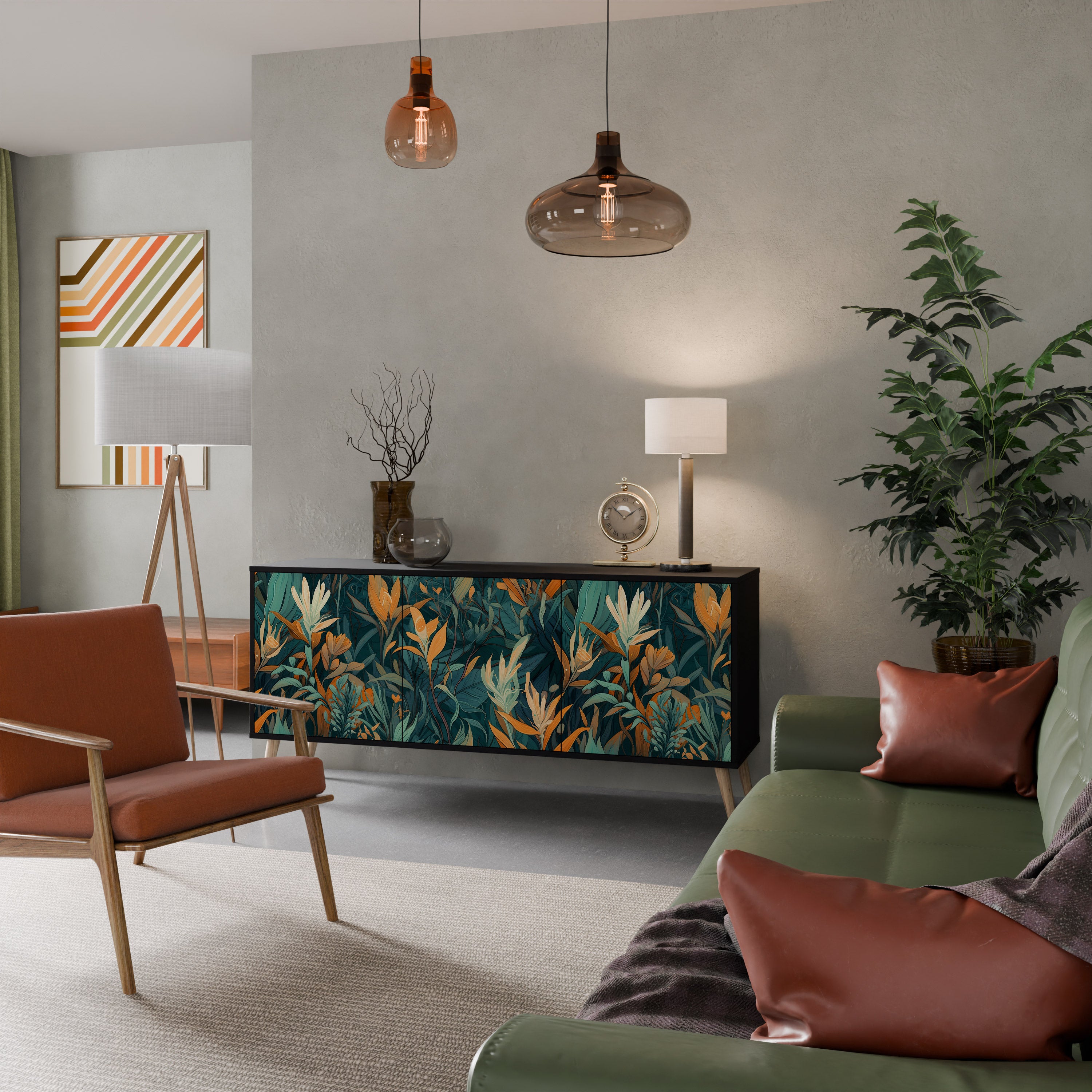 FLORAL SERENITY Komoda 3-drzwiowa korpus Czarny