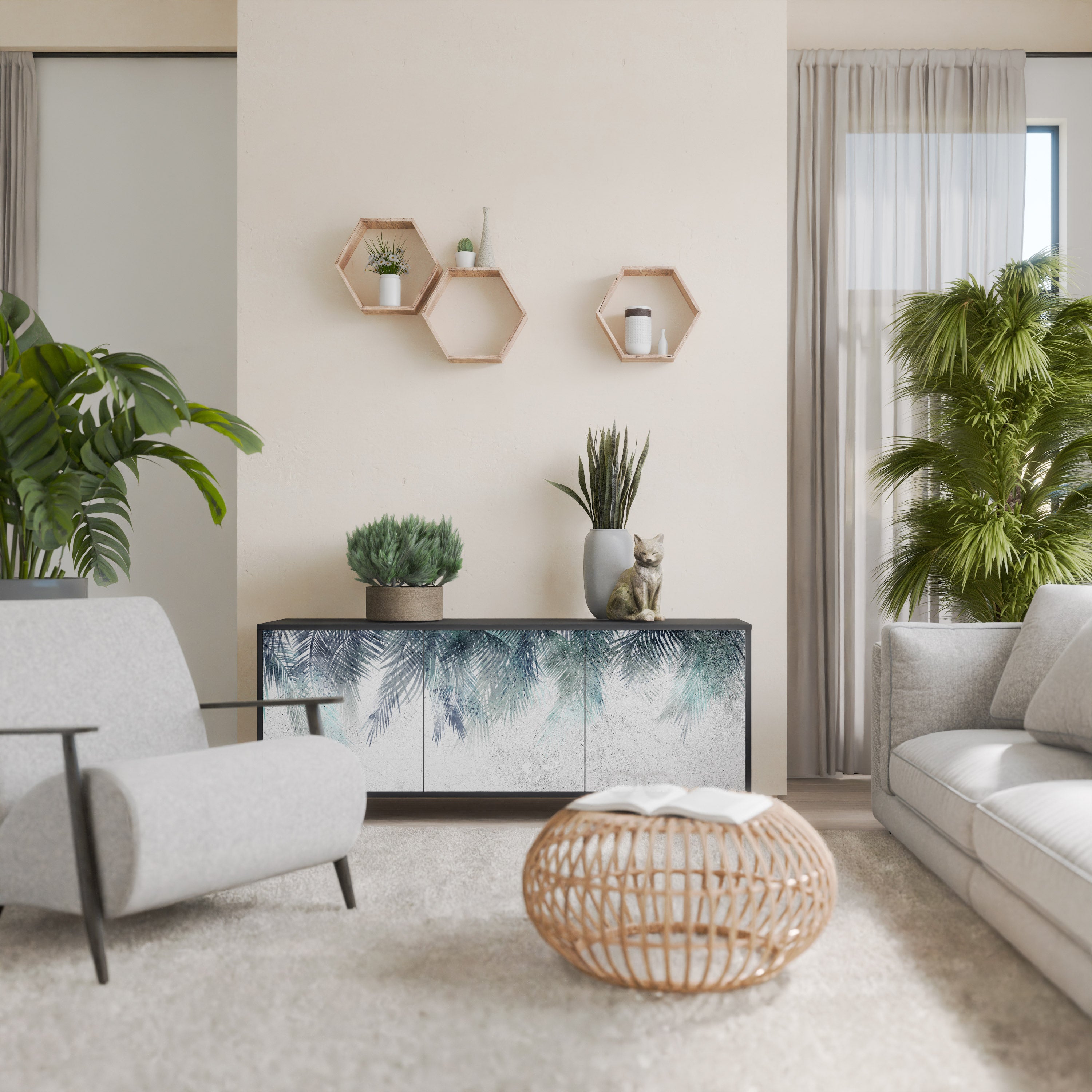 PALM VEIL Komoda 3-drzwiowa korpus Czarny