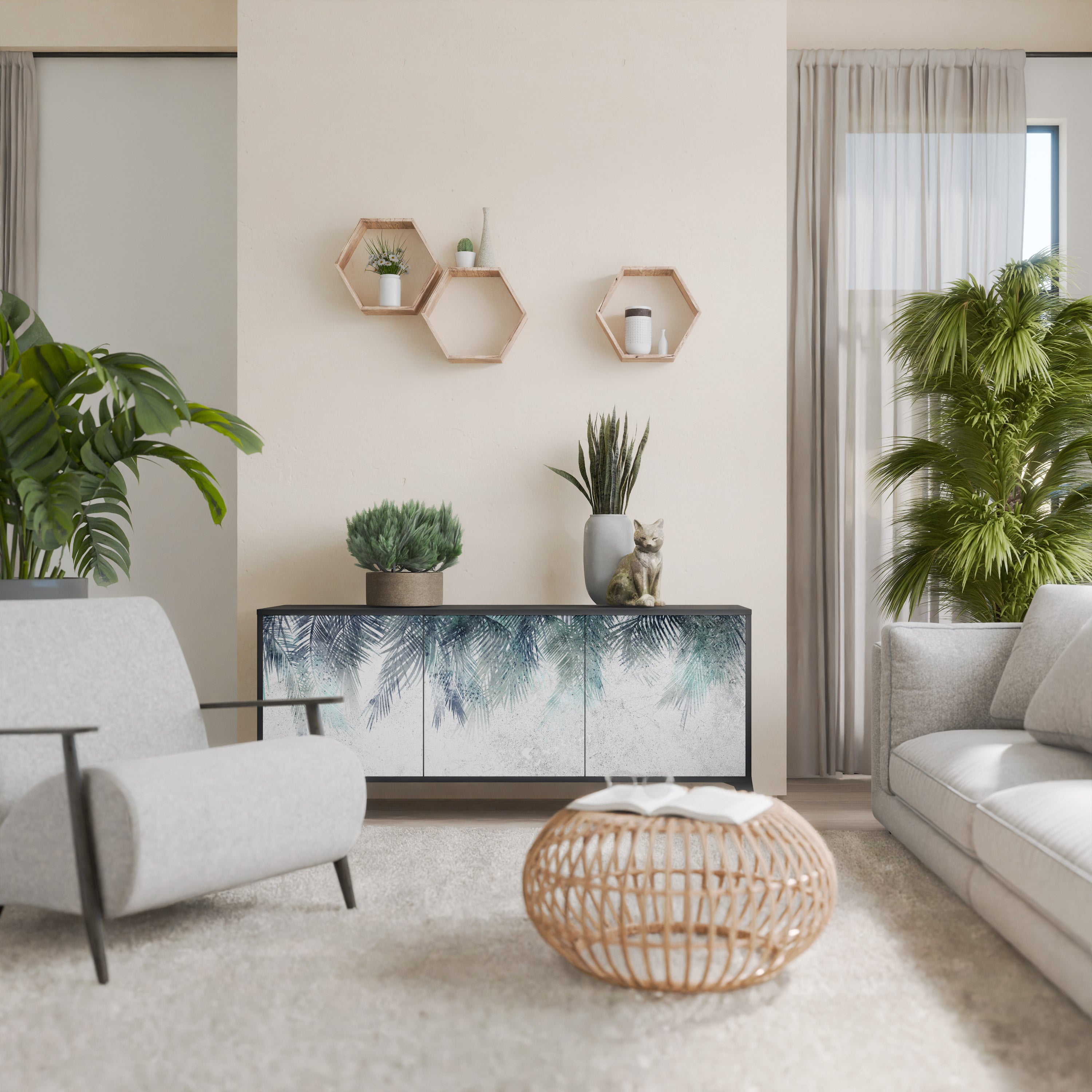PALM VEIL Komoda 3-drzwiowa korpus Czarny
