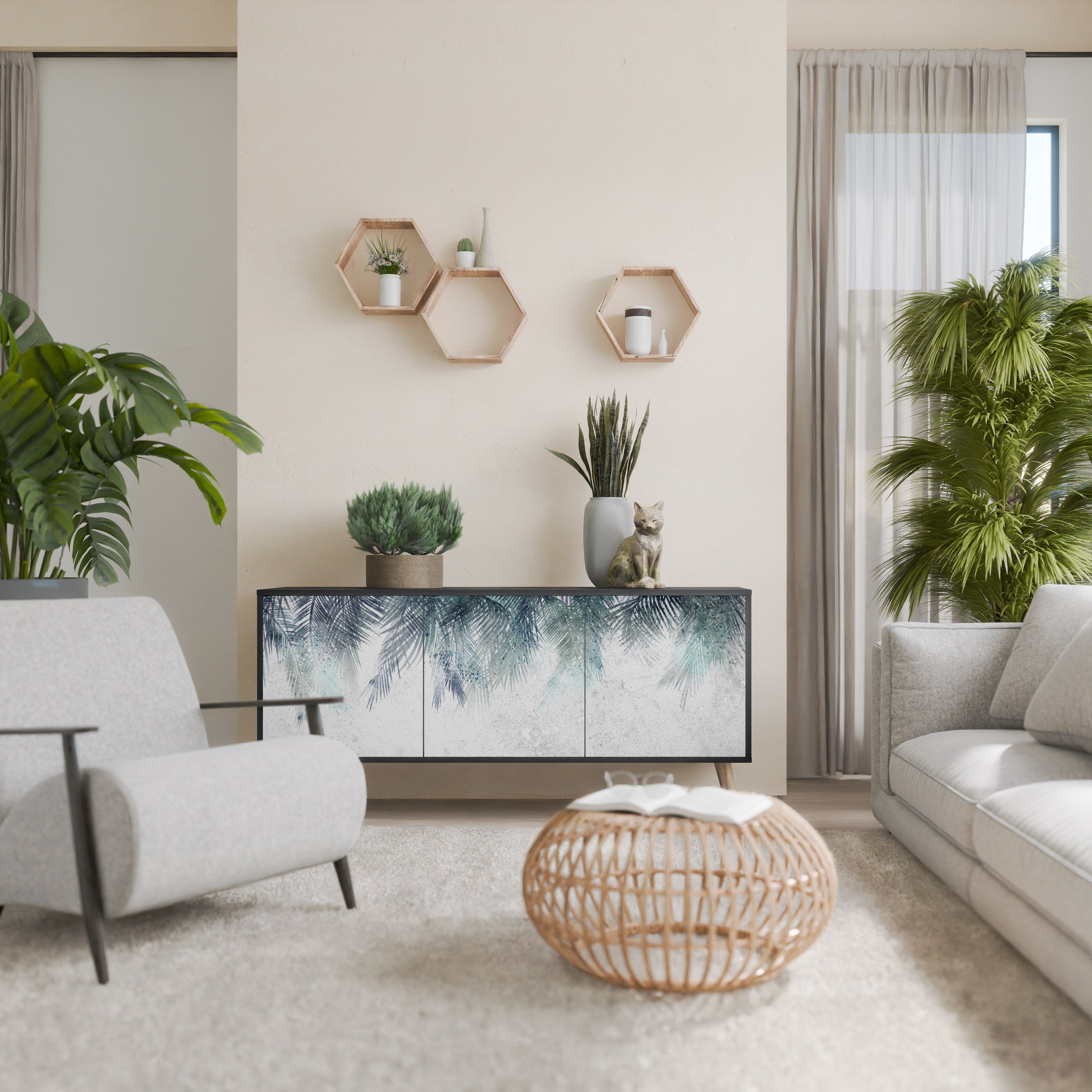 PALM VEIL Komoda 3-drzwiowa korpus Czarny