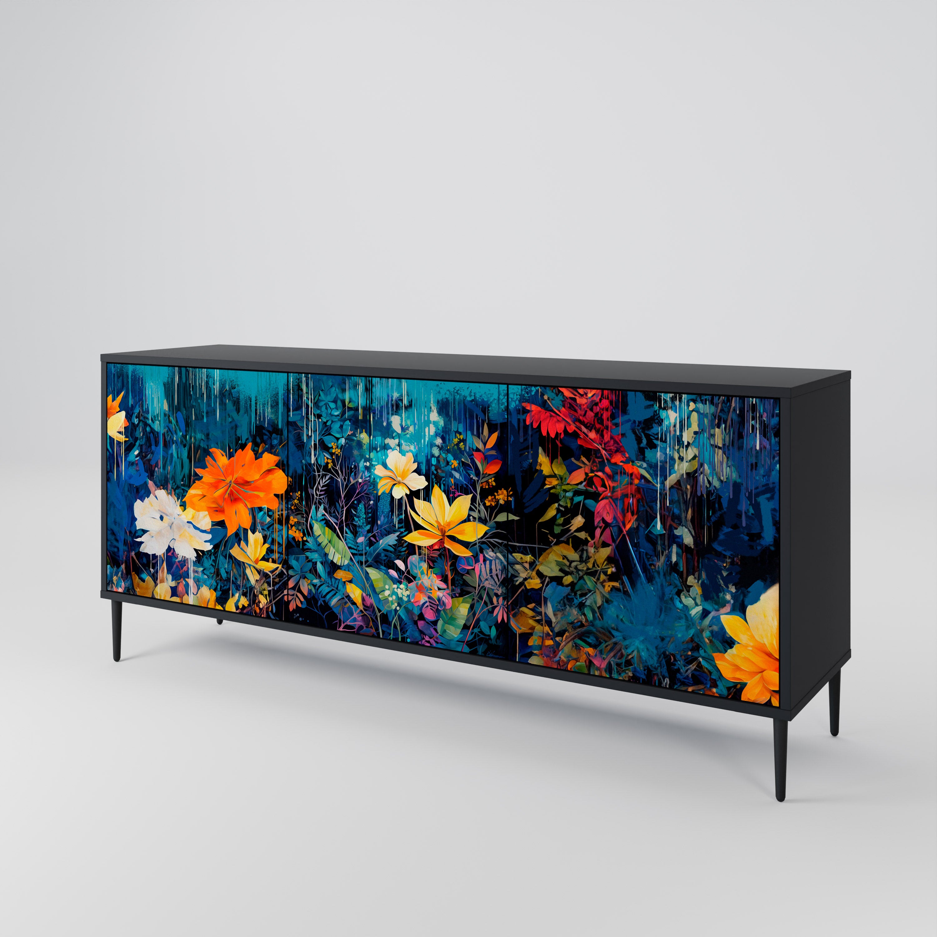 MIDNIGHT BLOSSOM Komoda 3-drzwiowa korpus Czarny