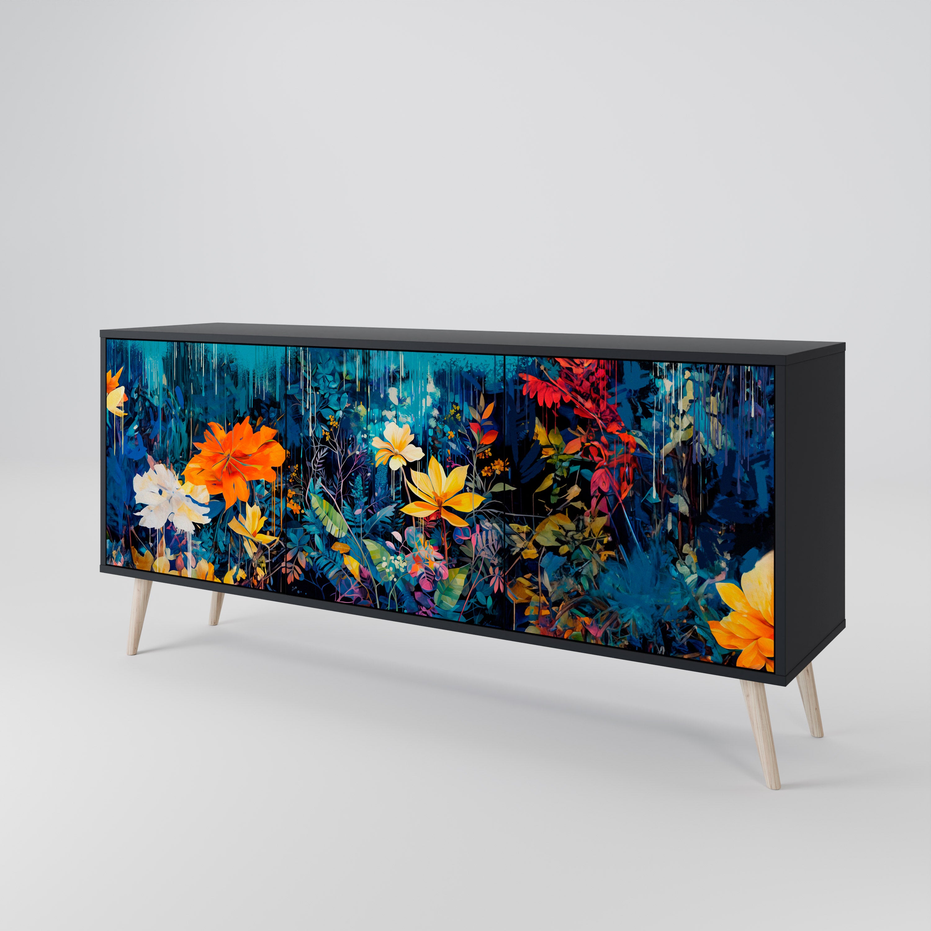 MIDNIGHT BLOSSOM Komoda 3-drzwiowa korpus Czarny