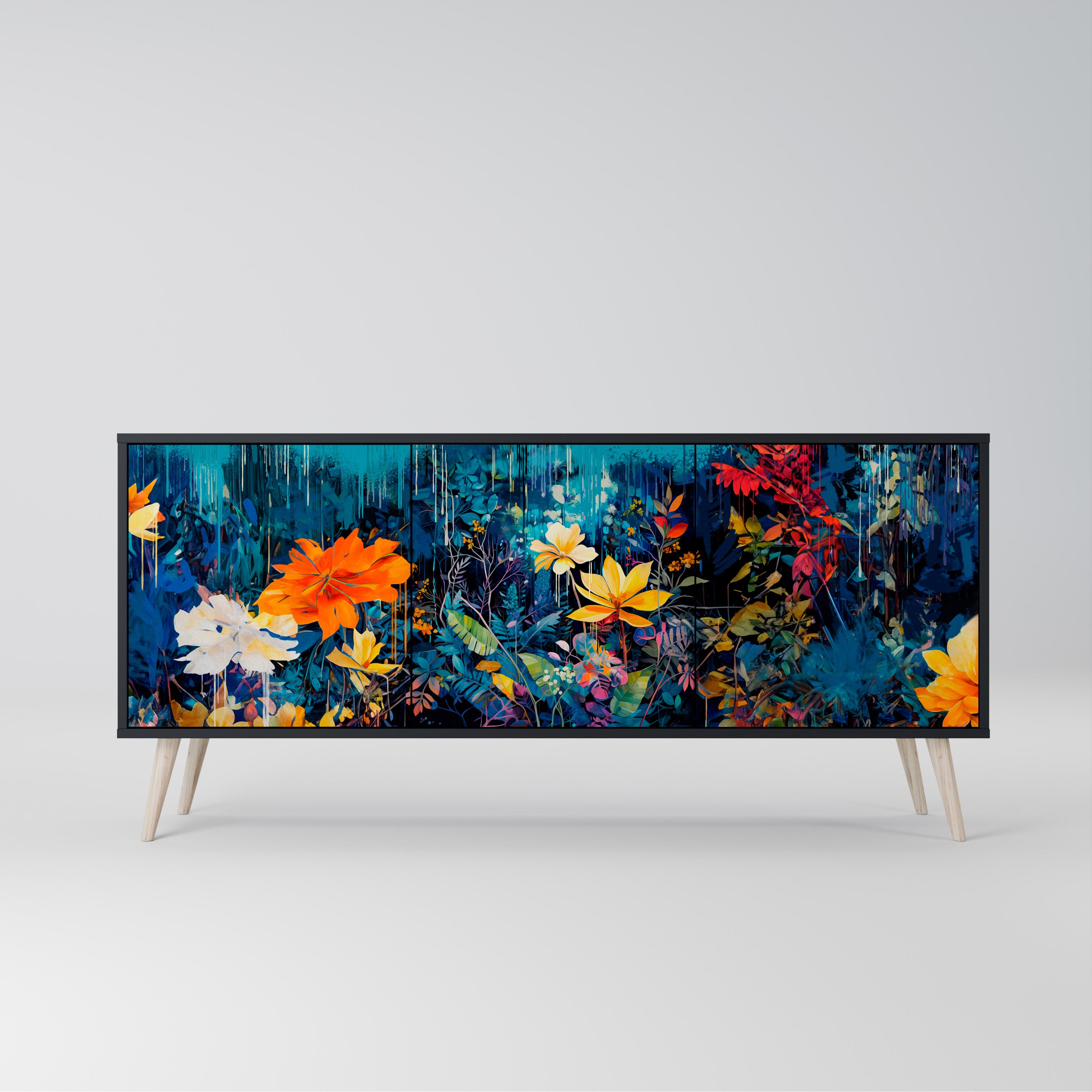 MIDNIGHT BLOSSOM Komoda 3-drzwiowa korpus Czarny