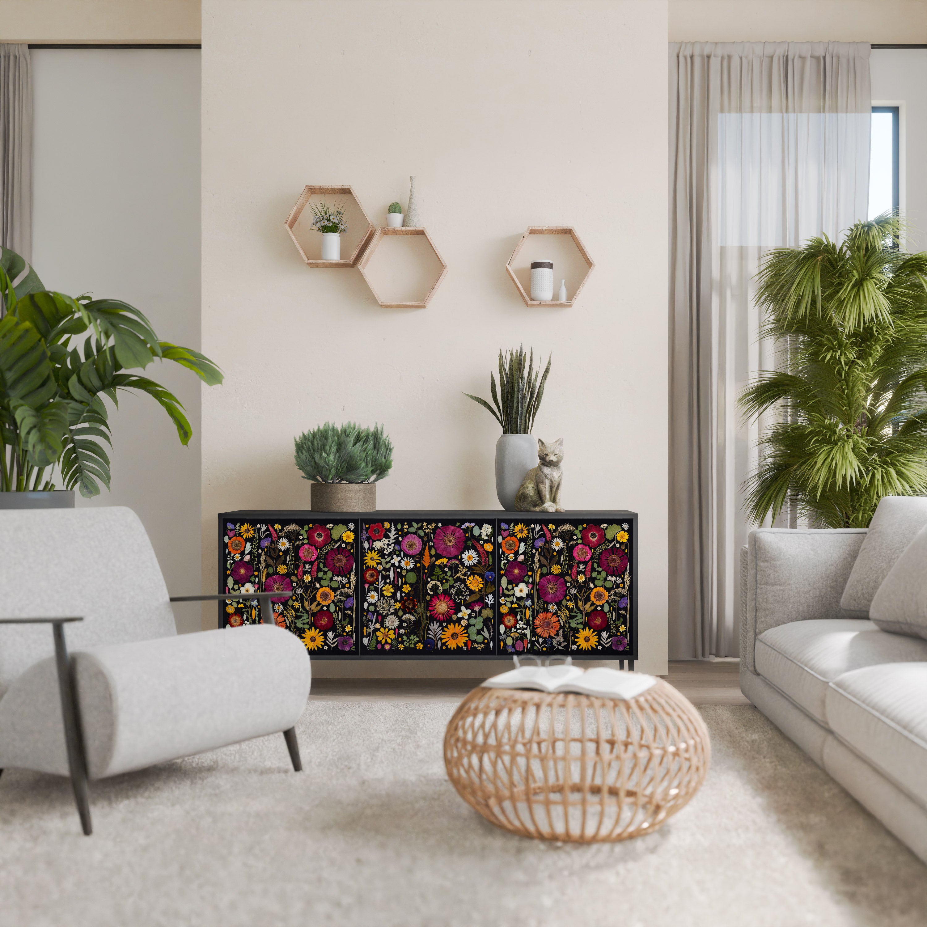 MIDNIGHT GARDEN Komoda 3-drzwiowa korpus Czarny