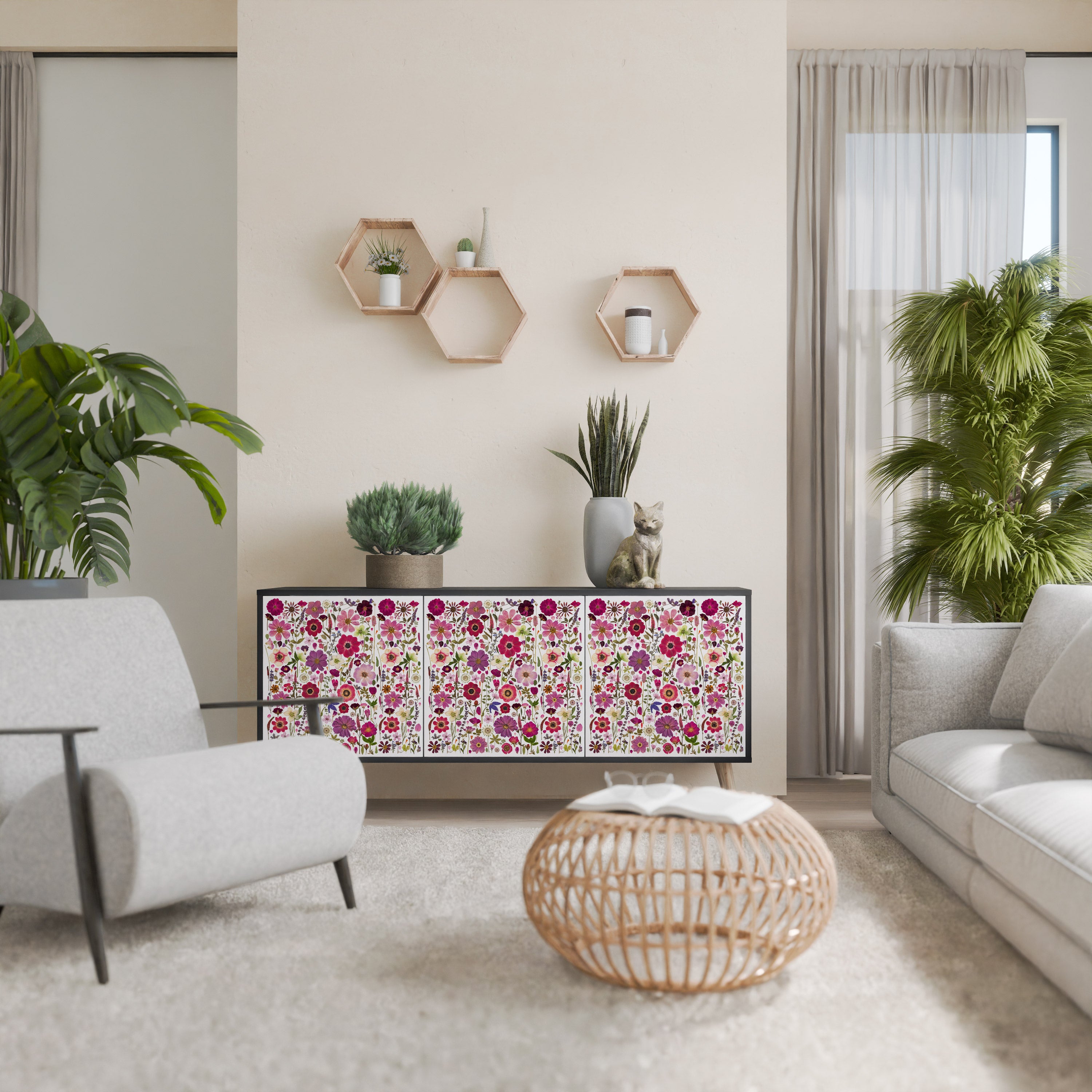 PETAL GARDEN Komoda 3-drzwiowa korpus Czarny