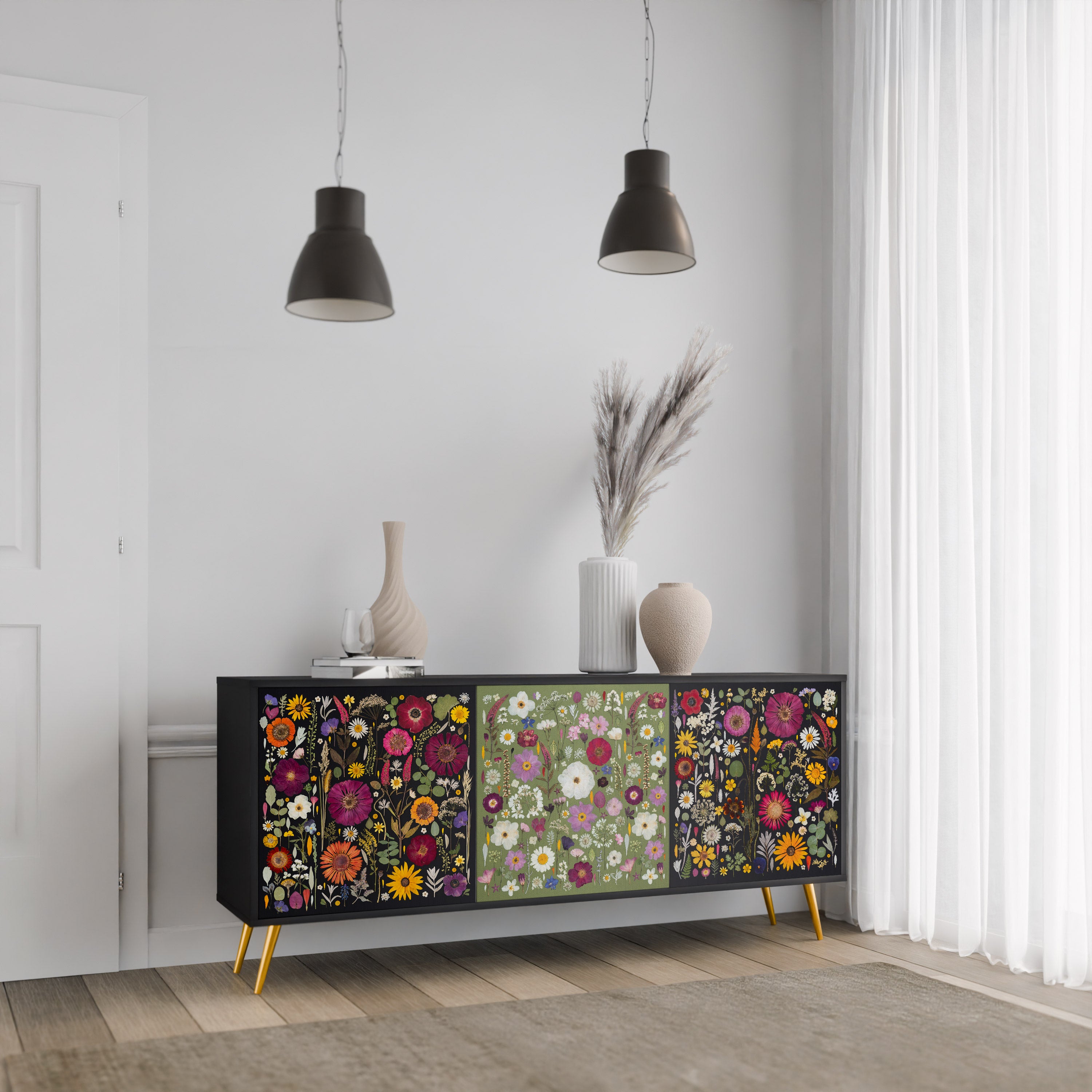 VERDANT GARDEN Komoda 3-drzwiowa korpus Czarny