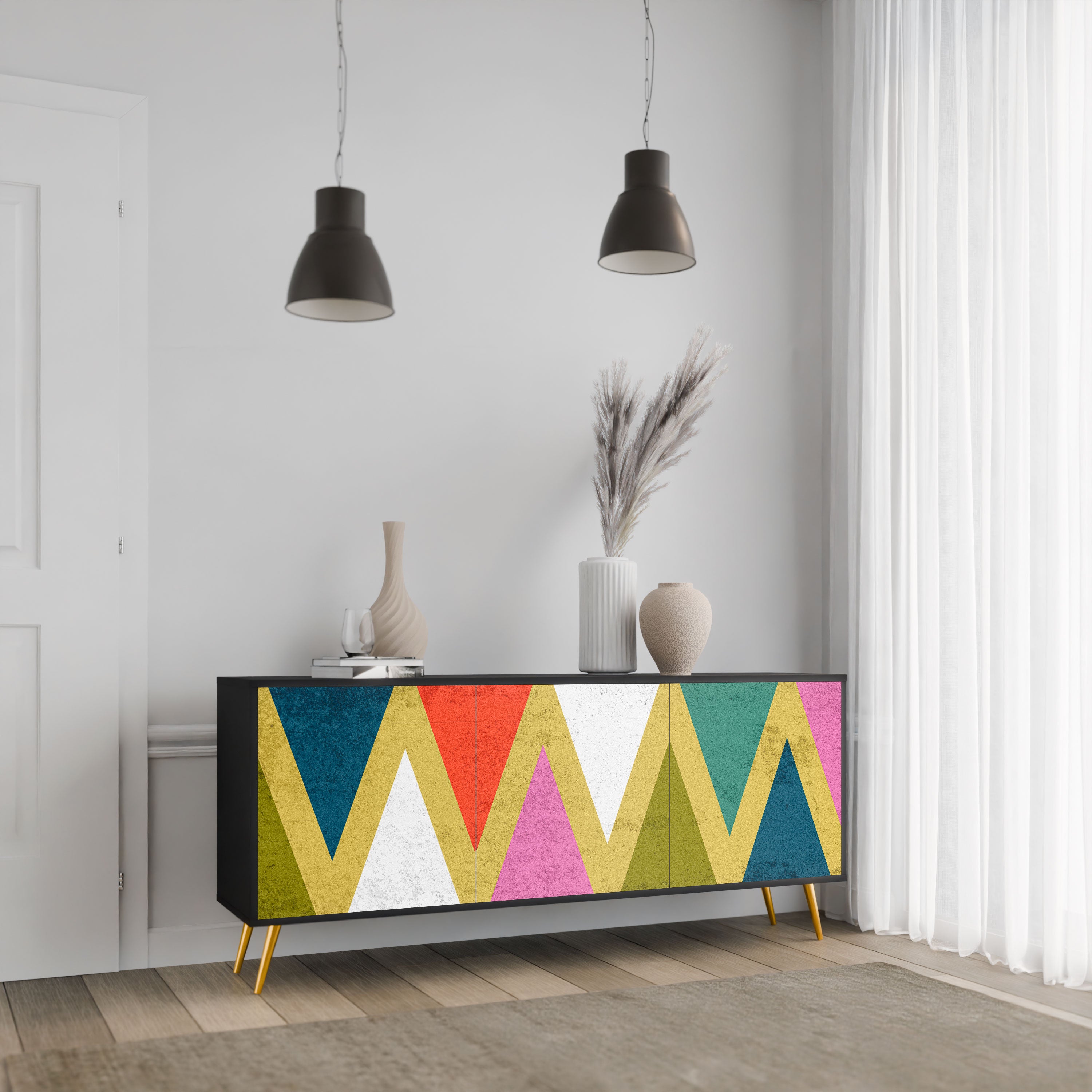 COLORFUL TRIANGLES Komoda 3-drzwiowa korpus Czarny