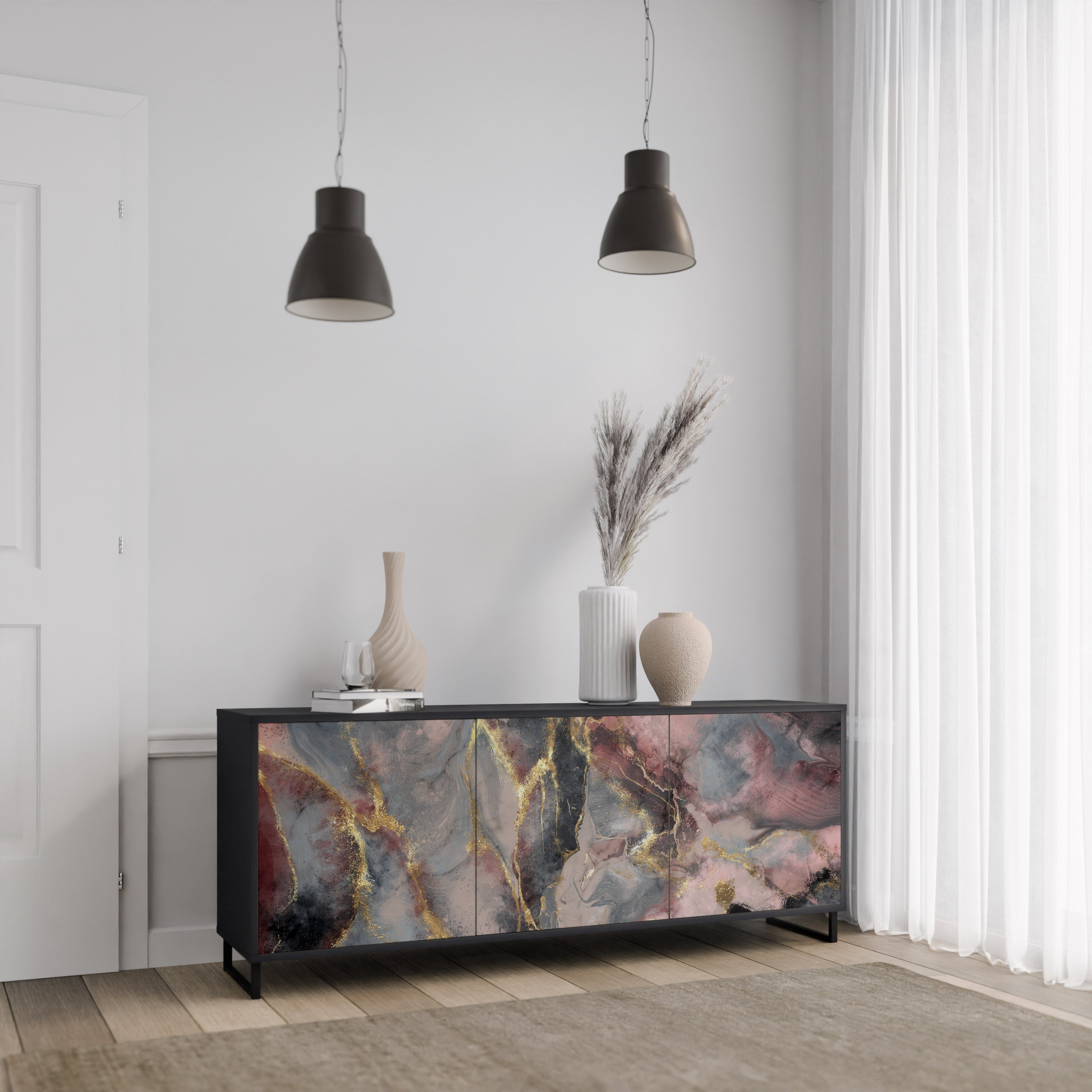 GOLDEN TIDES Komoda 3-drzwiowa korpus Czarny