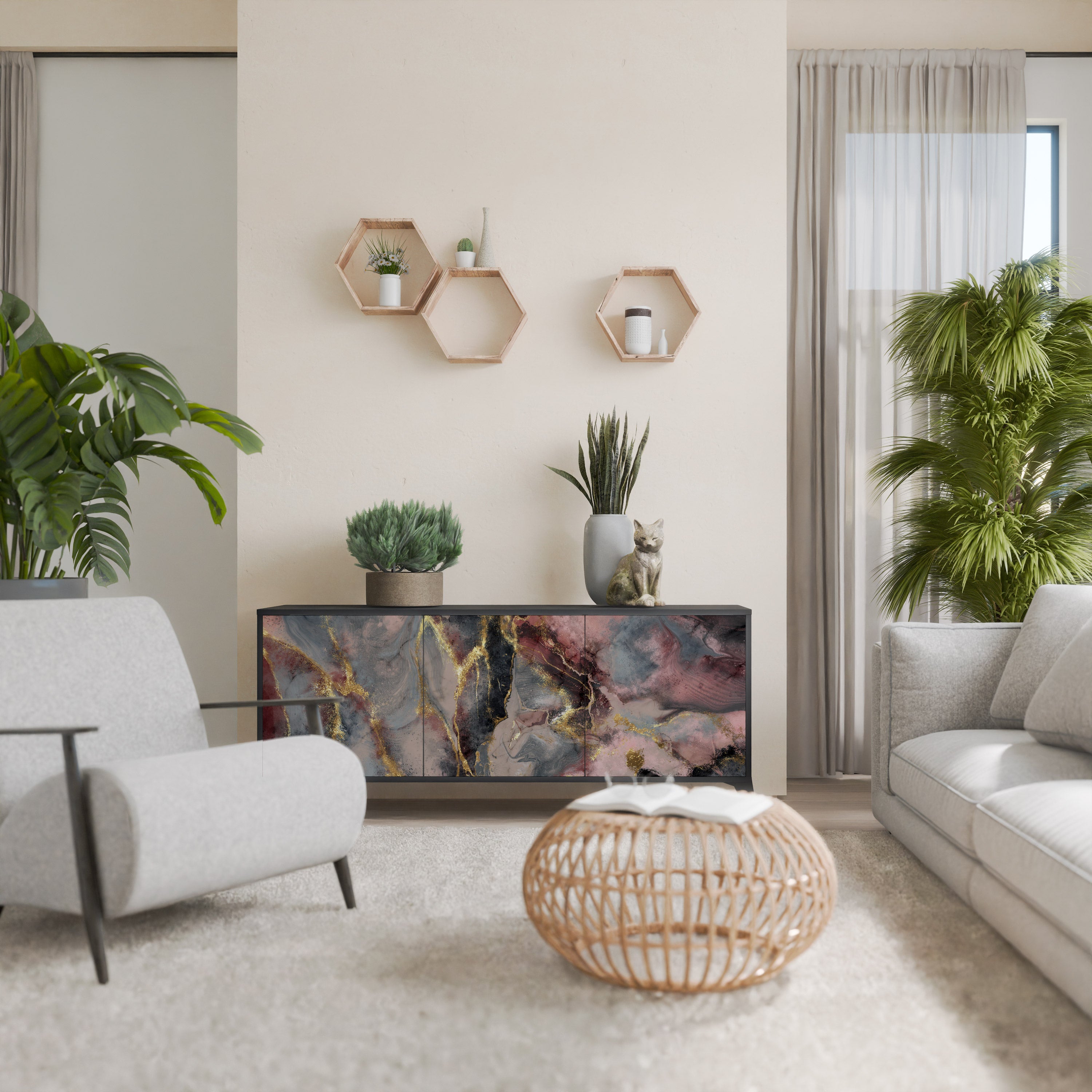 GOLDEN TIDES Komoda 3-drzwiowa korpus Czarny