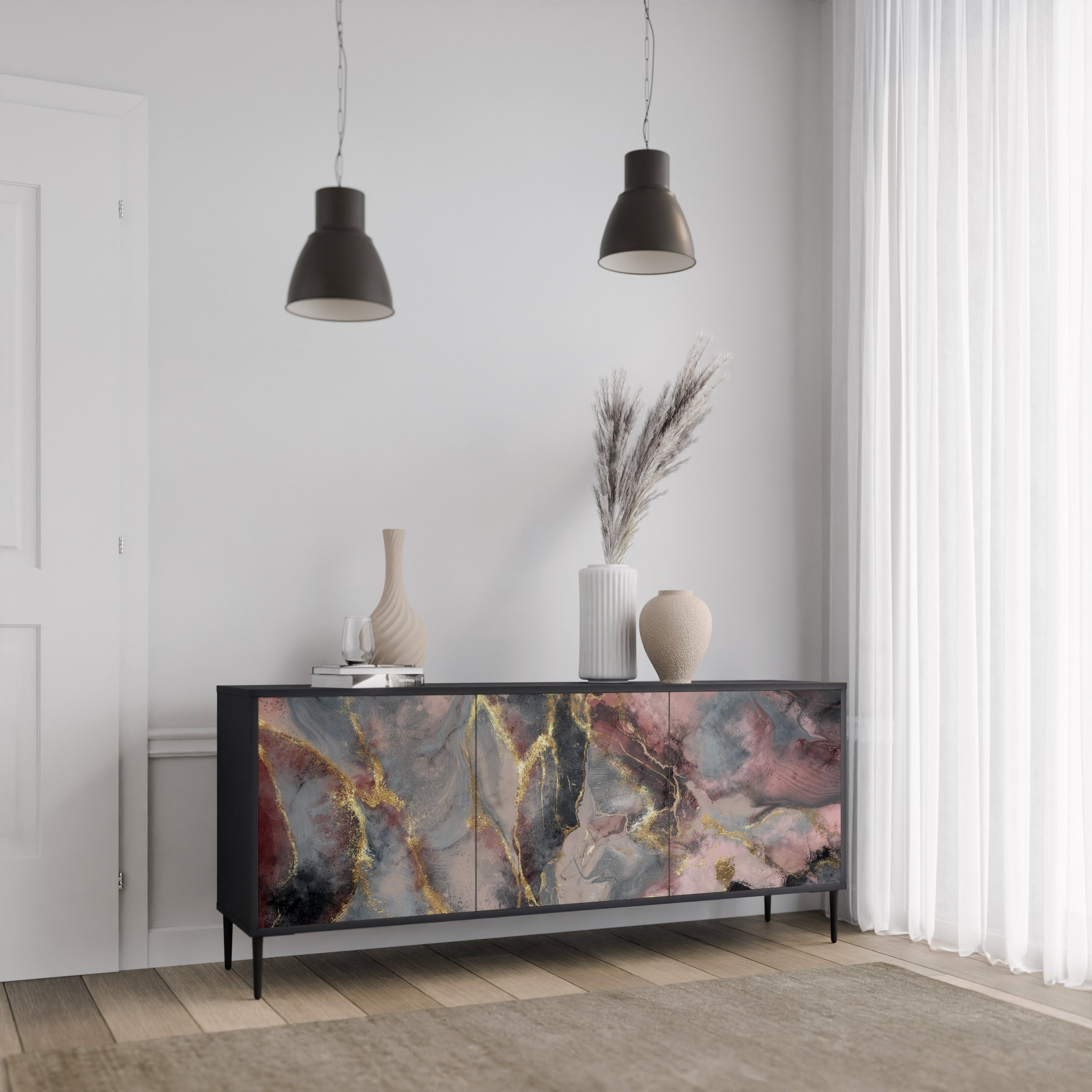 GOLDEN TIDES Komoda 3-drzwiowa korpus Czarny