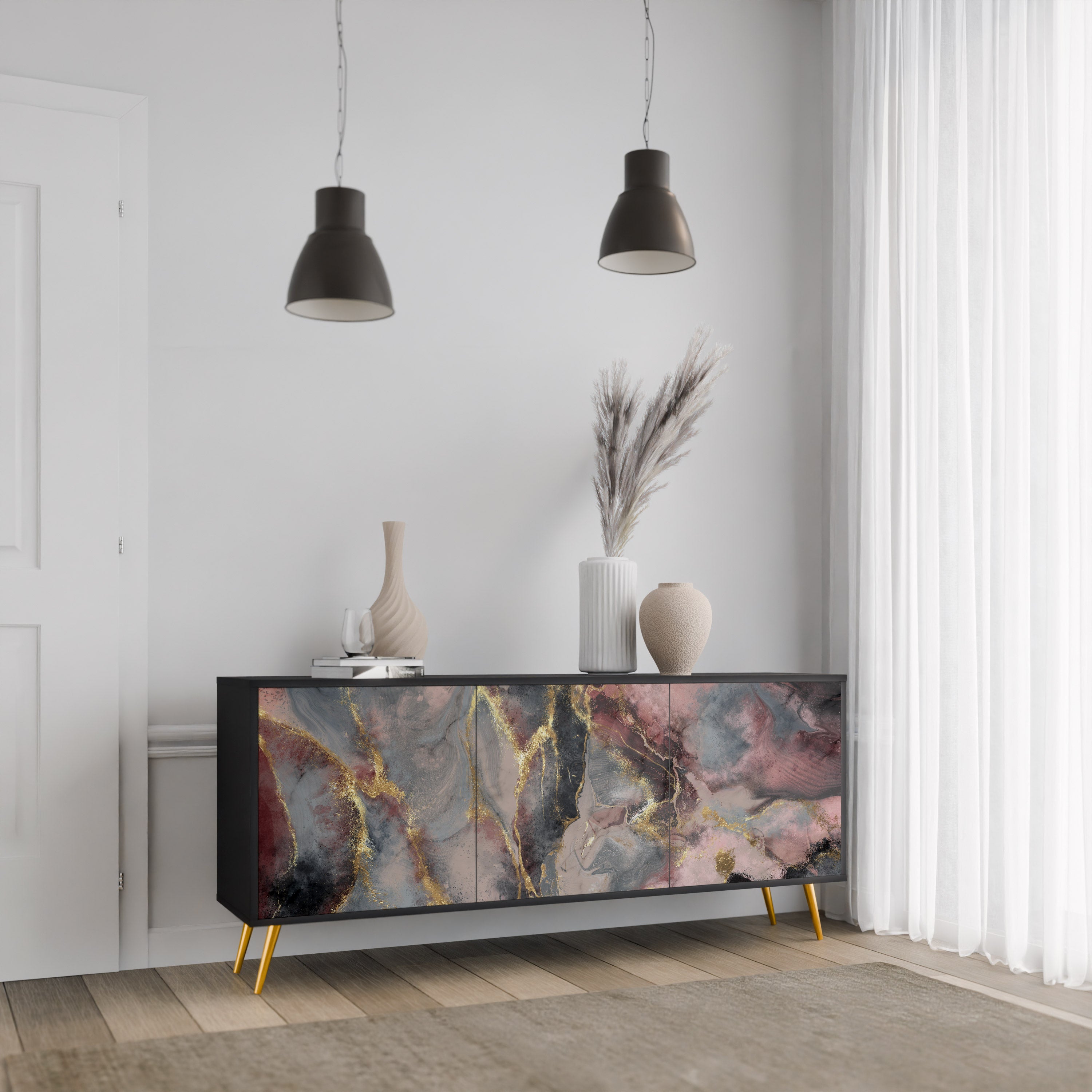 GOLDEN TIDES Komoda 3-drzwiowa korpus Czarny