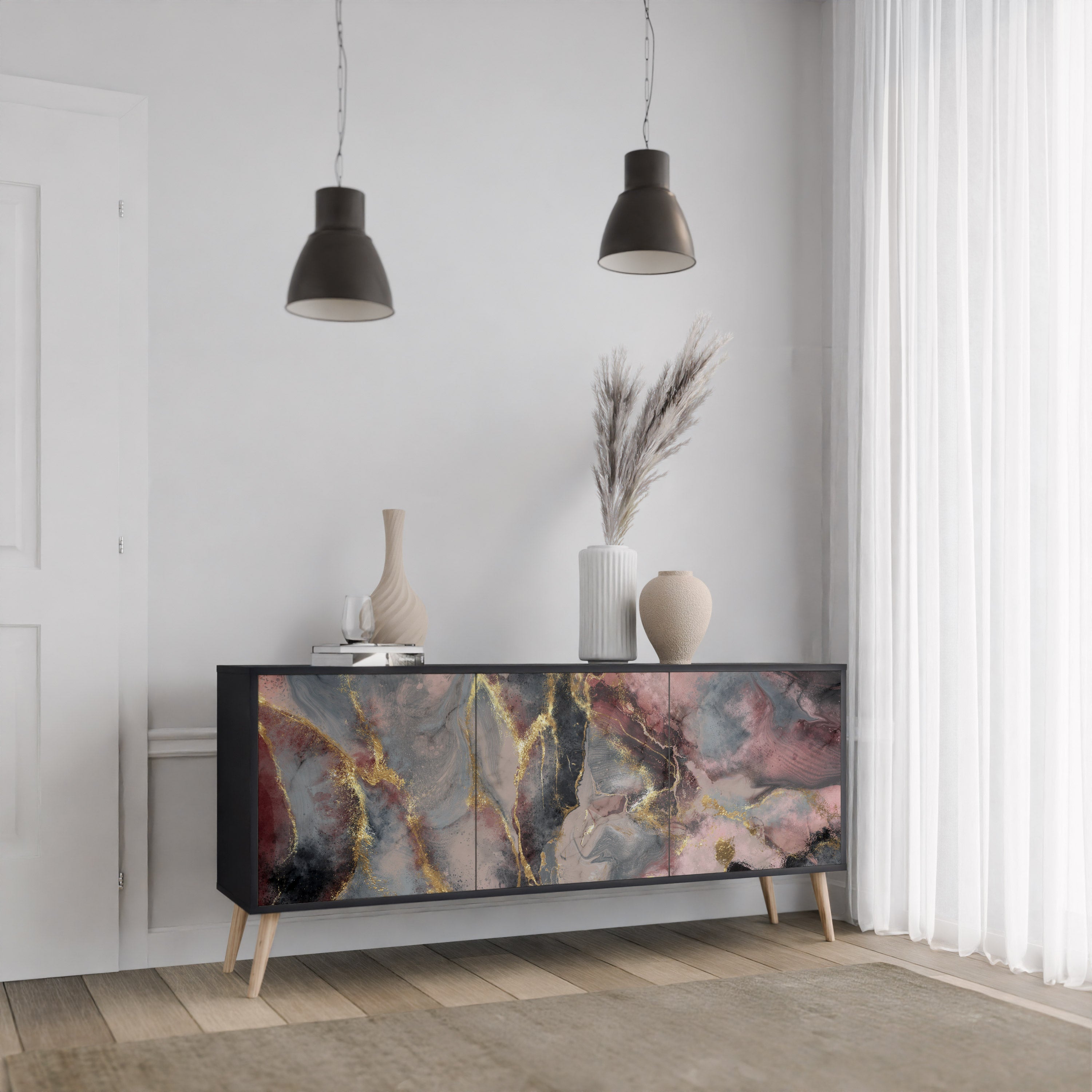 GOLDEN TIDES Komoda 3-drzwiowa korpus Czarny