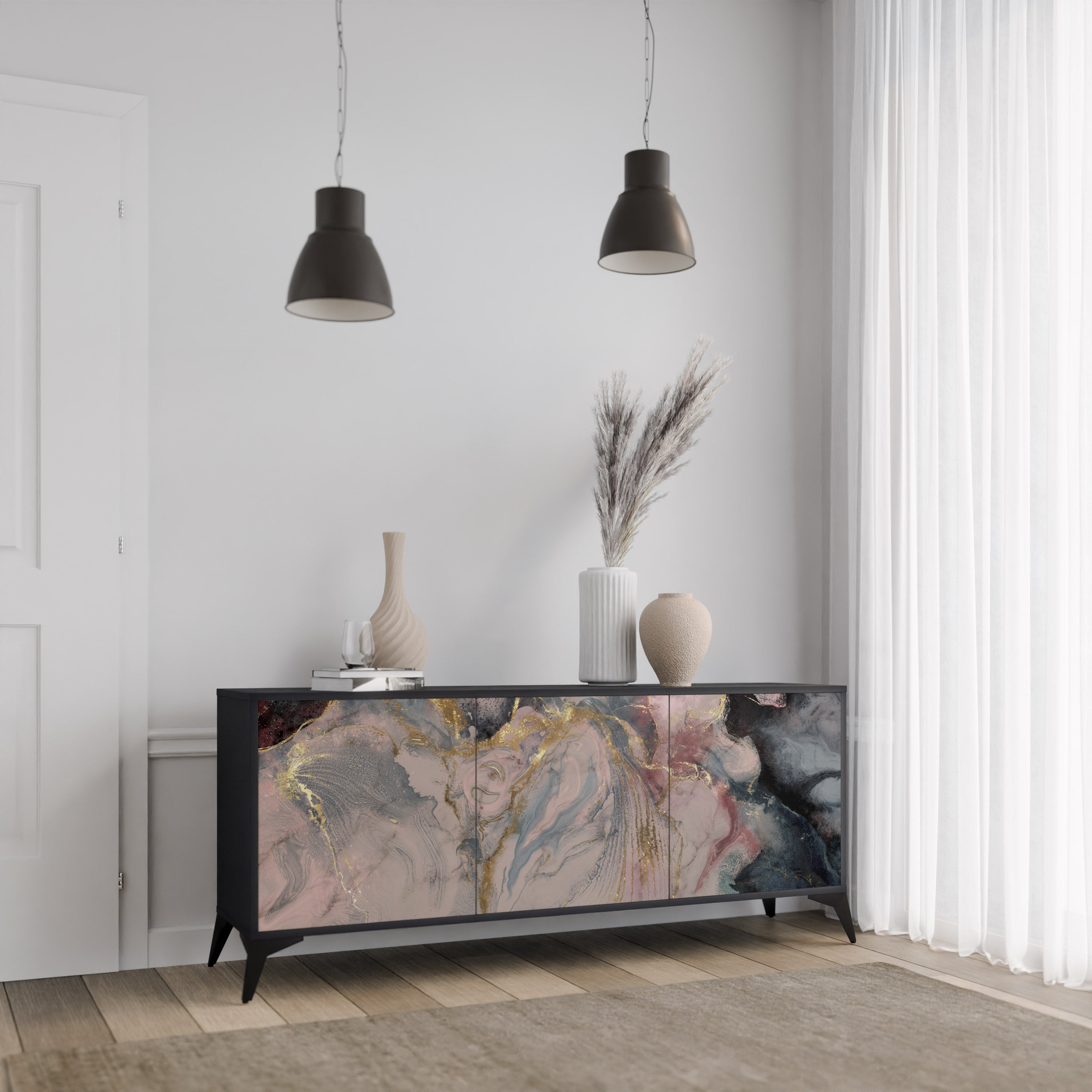 GILDED SWIRLS Komoda 3-drzwiowa korpus Czarny