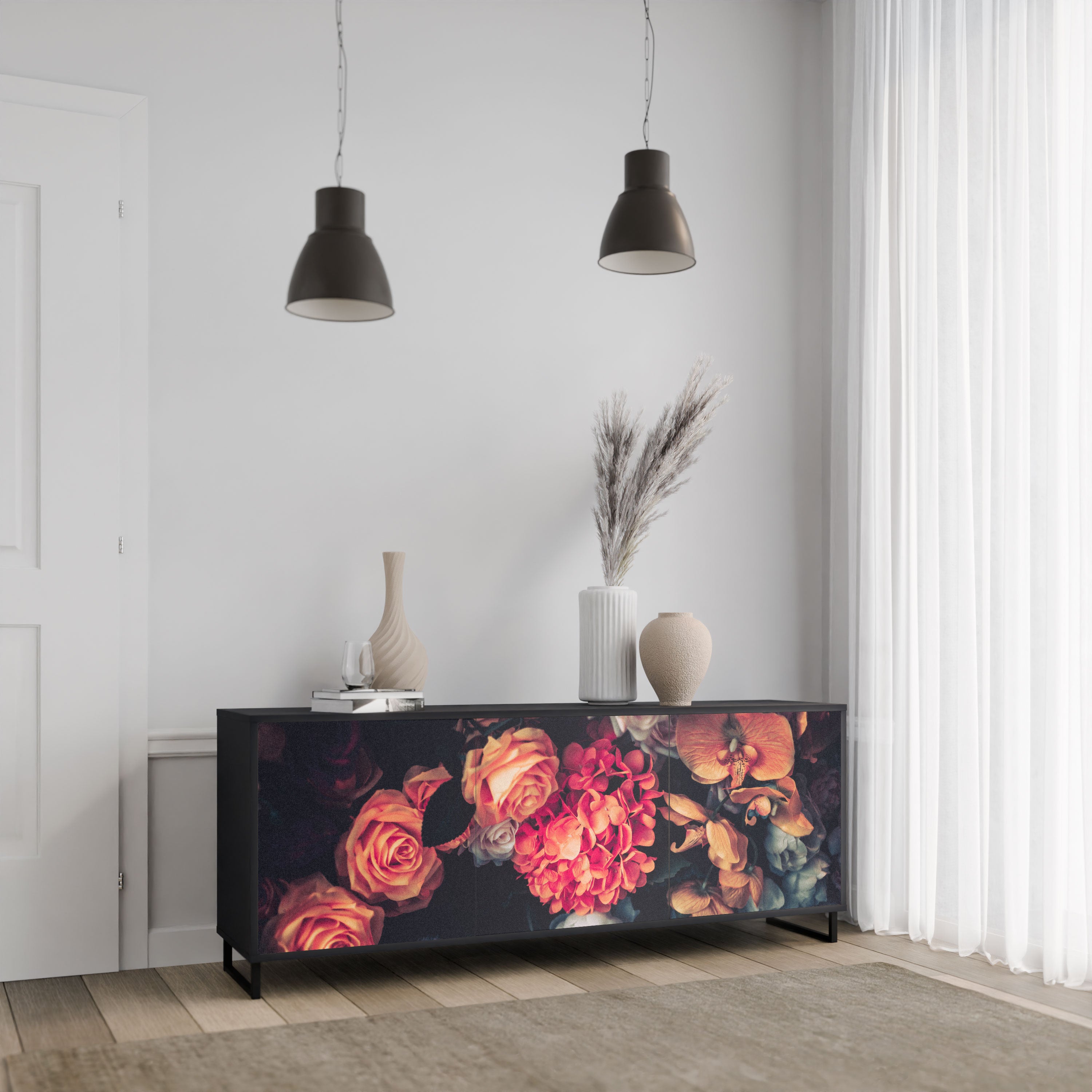 NEVERENDING BLOOM Komoda 3-drzwiowa korpus Czarny
