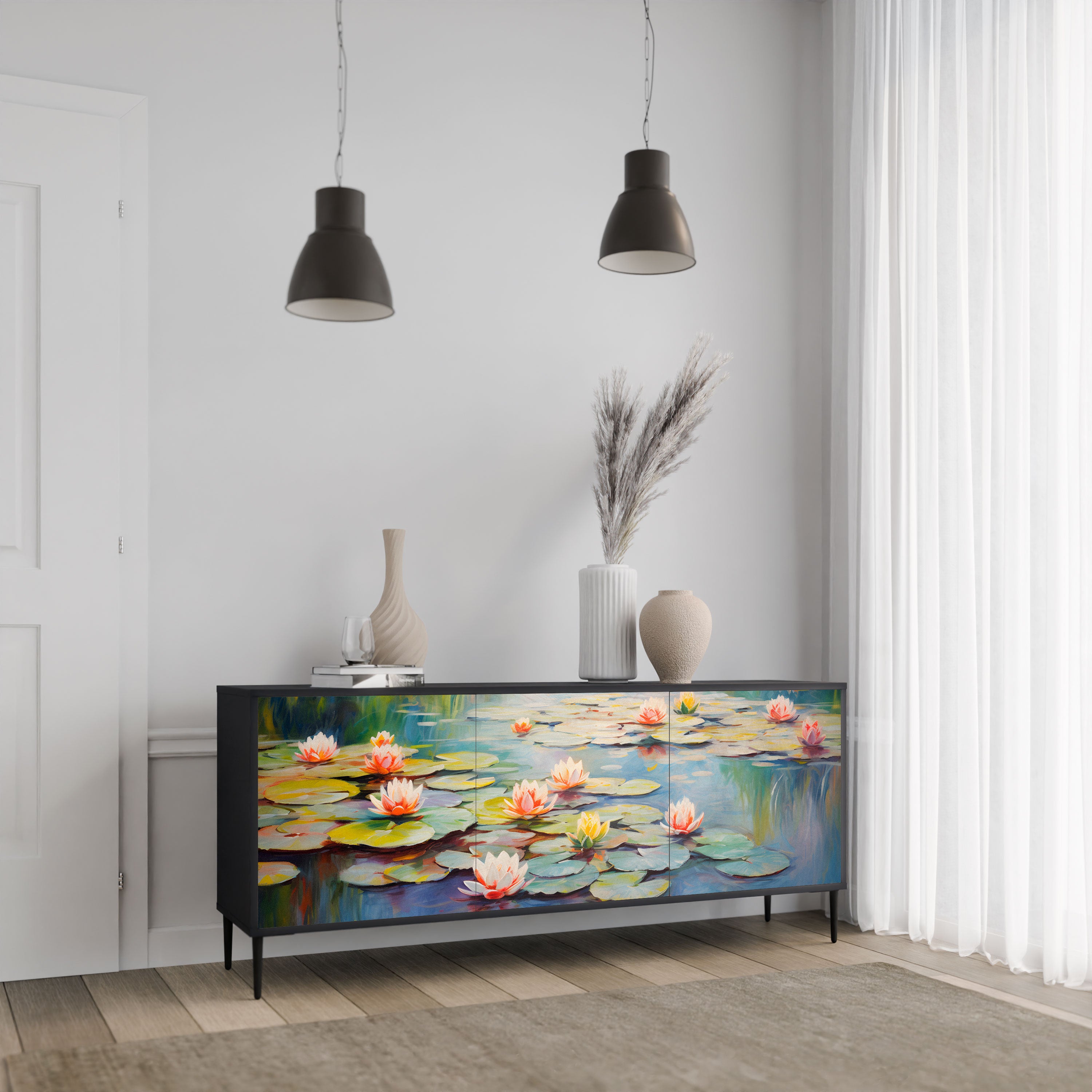BLOOMING WATERS Komoda 3-drzwiowa korpus Czarny