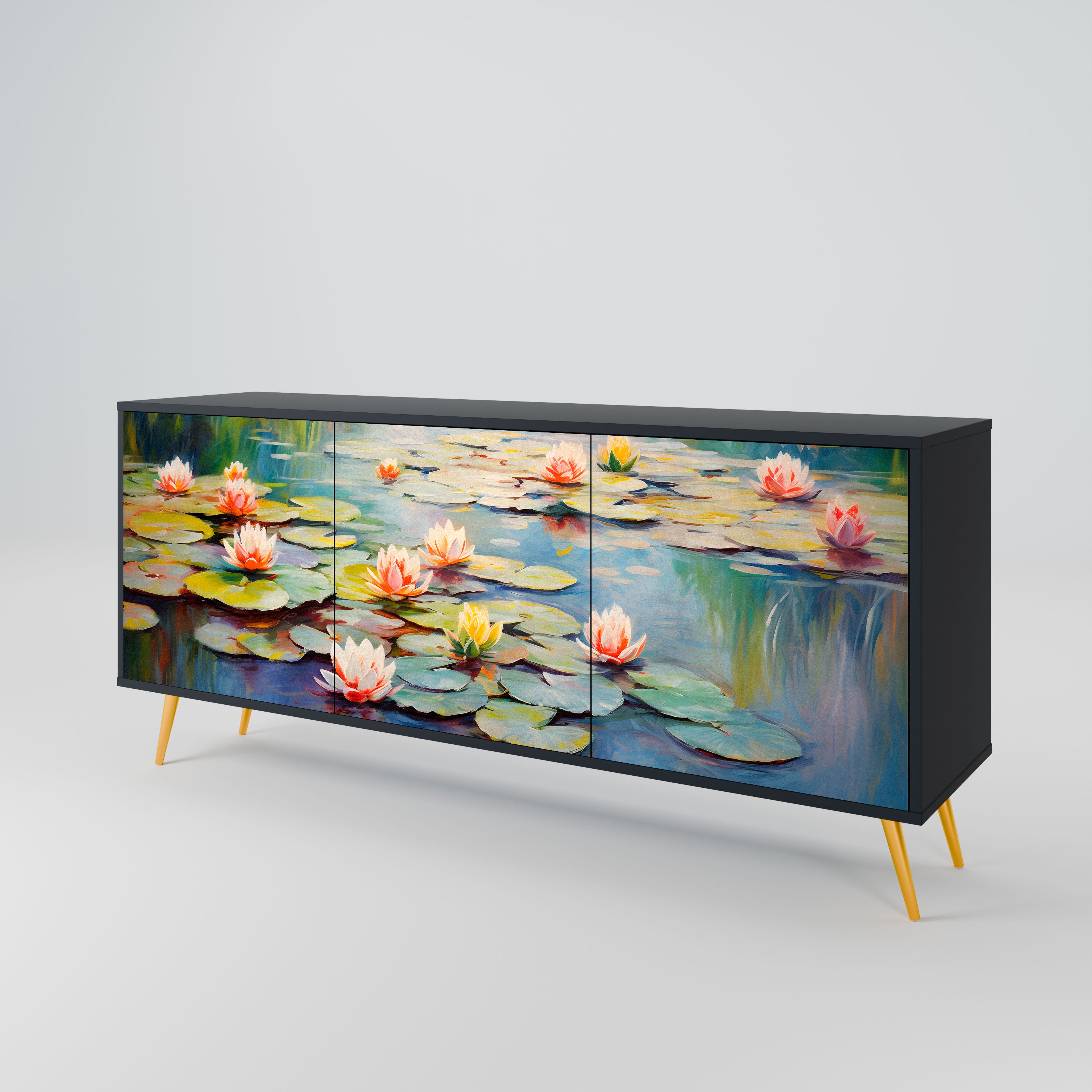 BLOOMING WATERS Komoda 3-drzwiowa korpus Czarny