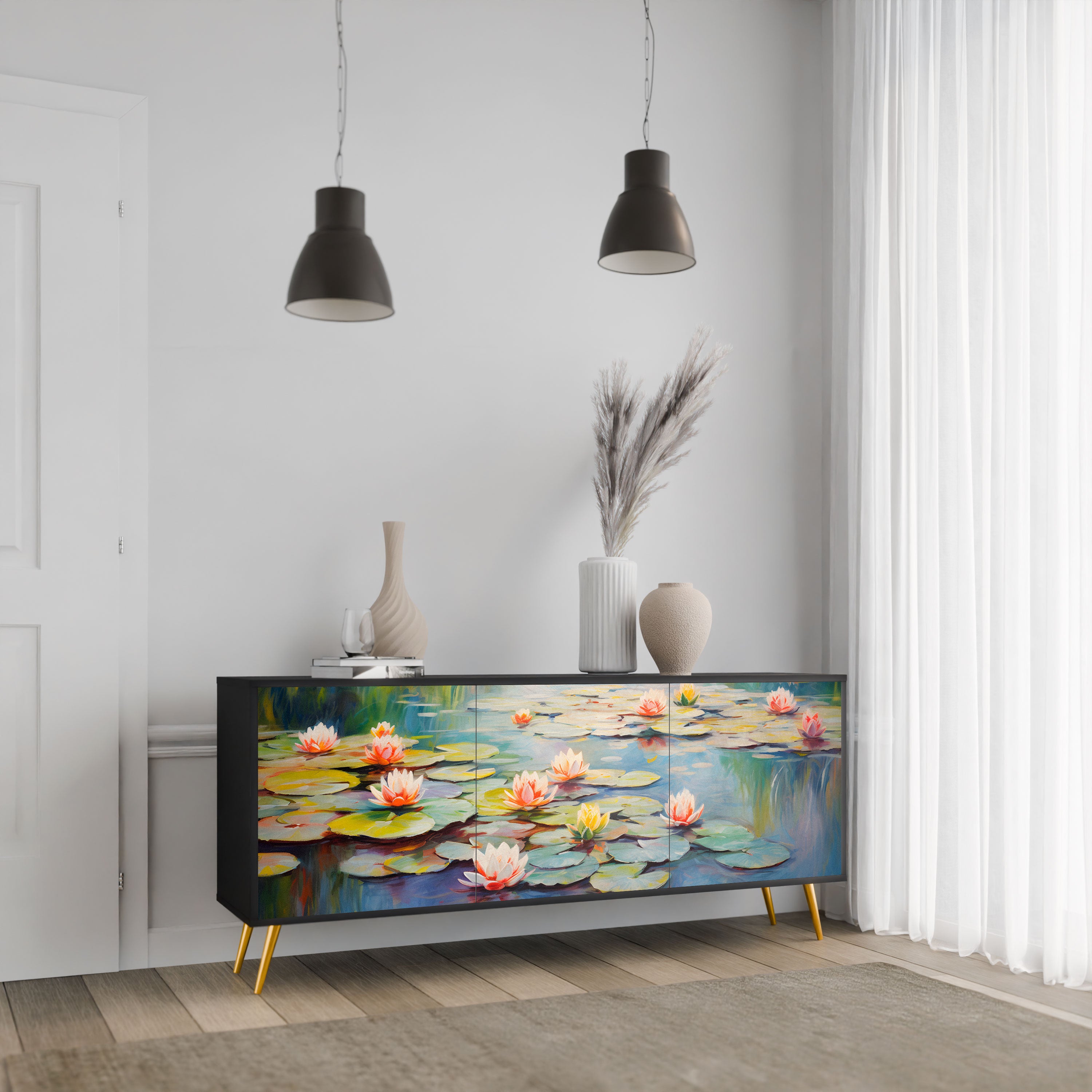 BLOOMING WATERS Komoda 3-drzwiowa korpus Czarny