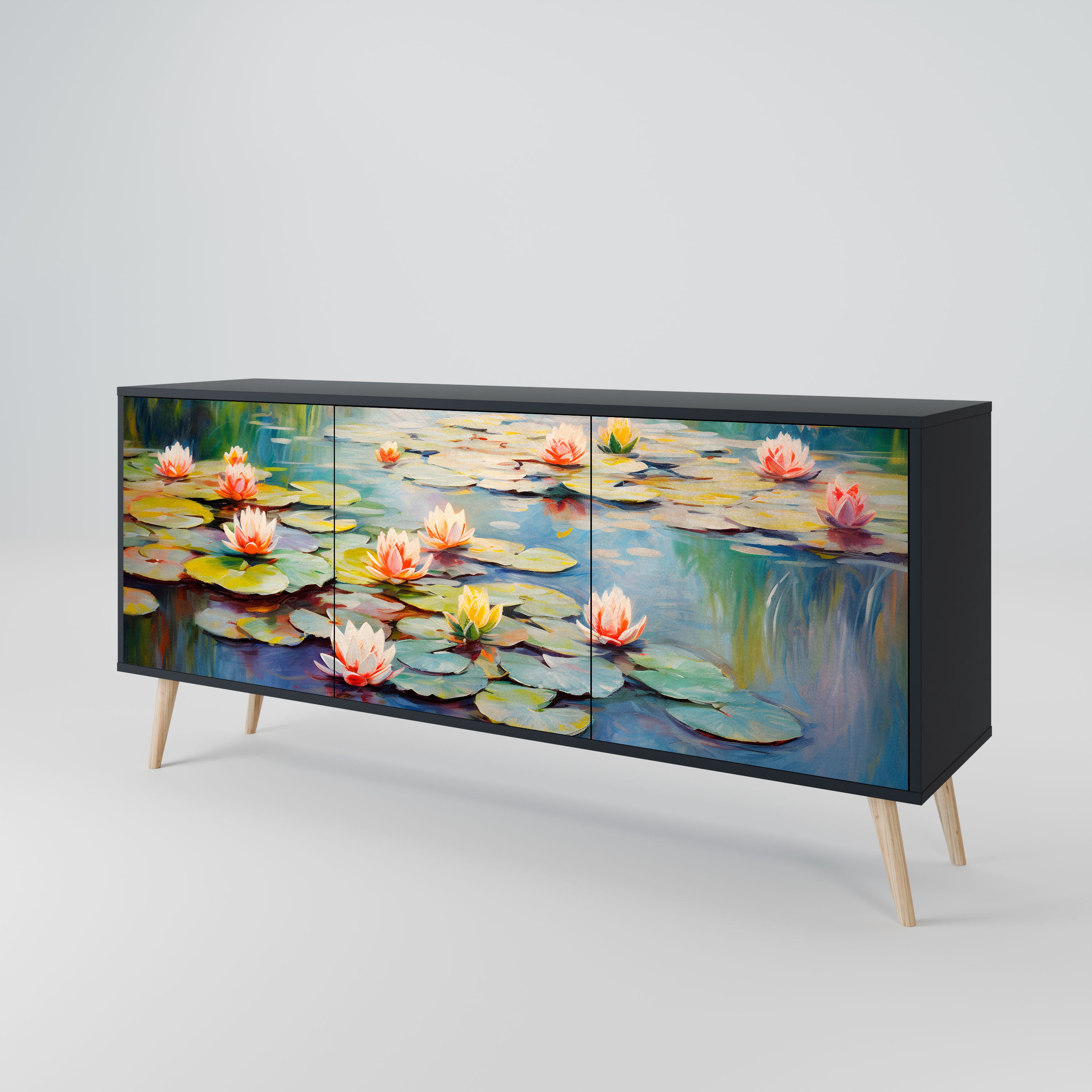 BLOOMING WATERS Komoda 3-drzwiowa korpus Czarny