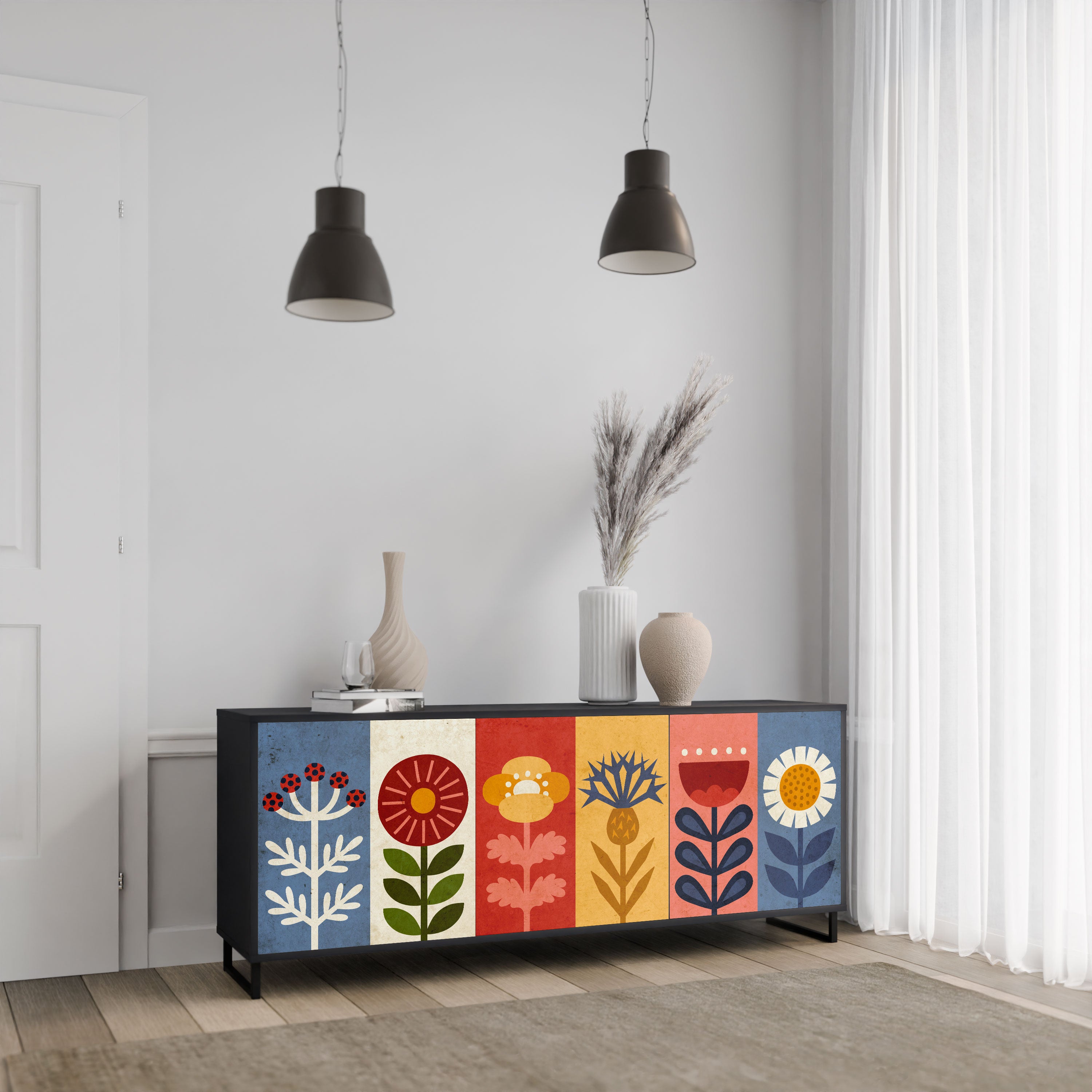 SCANDIC FLOWERET Komoda 3-drzwiowa korpus Czarny