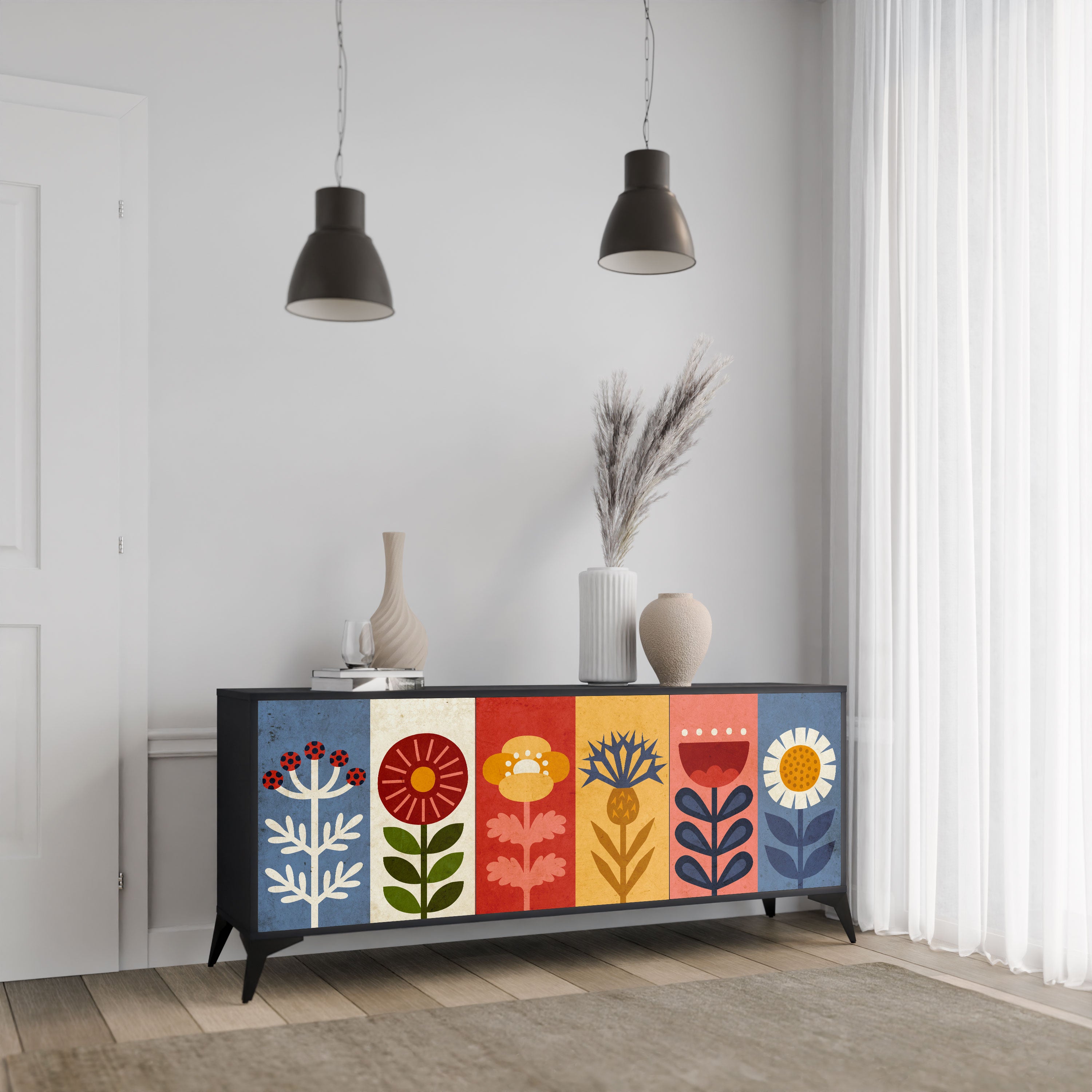 SCANDIC FLOWERET Komoda 3-drzwiowa korpus Czarny