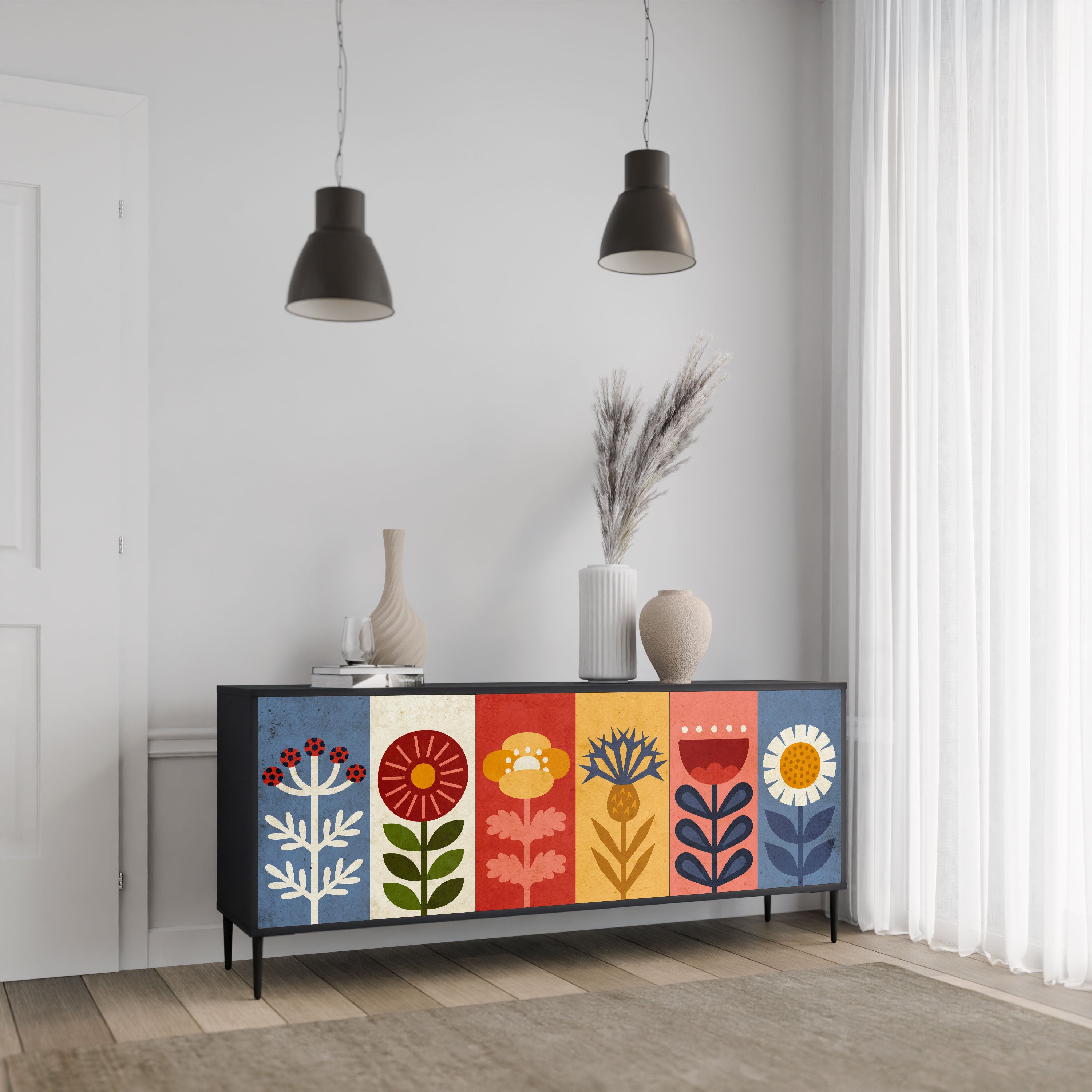 SCANDIC FLOWERET Komoda 3-drzwiowa korpus Czarny