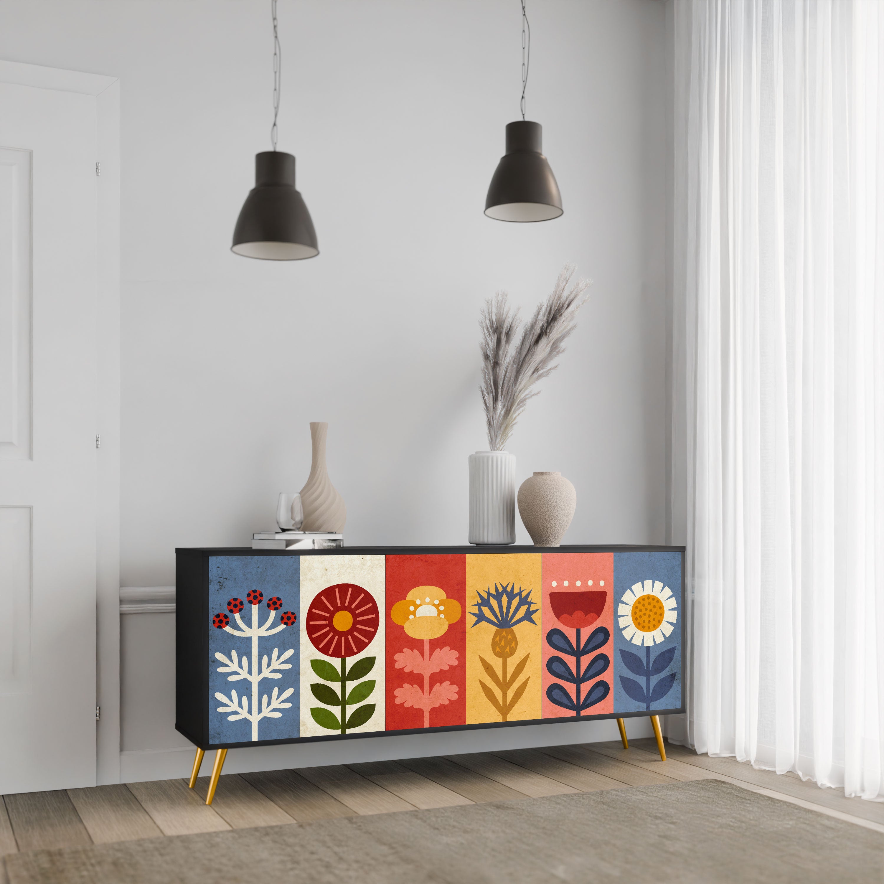 SCANDIC FLOWERET Komoda 3-drzwiowa korpus Czarny