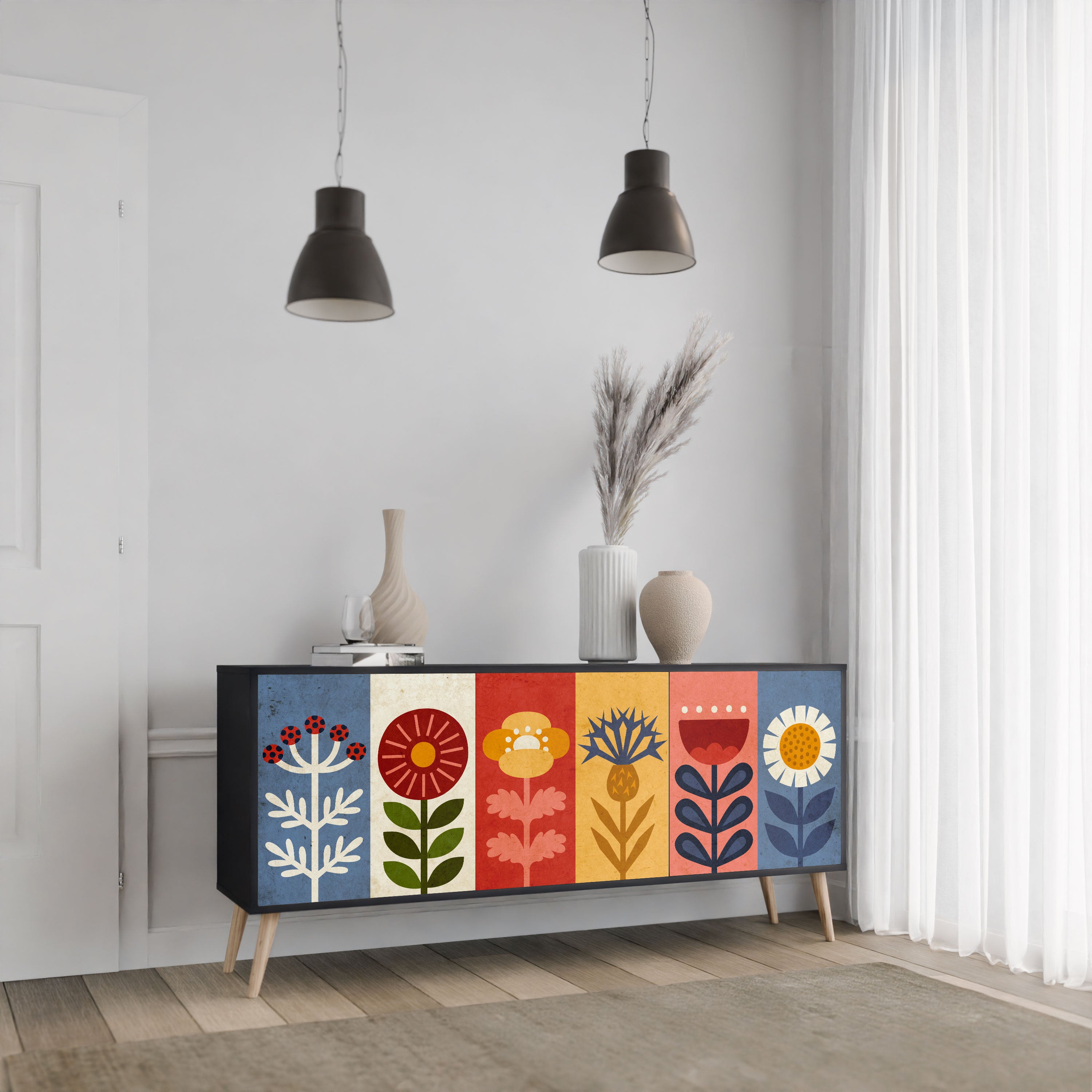 SCANDIC FLOWERET Komoda 3-drzwiowa korpus Czarny