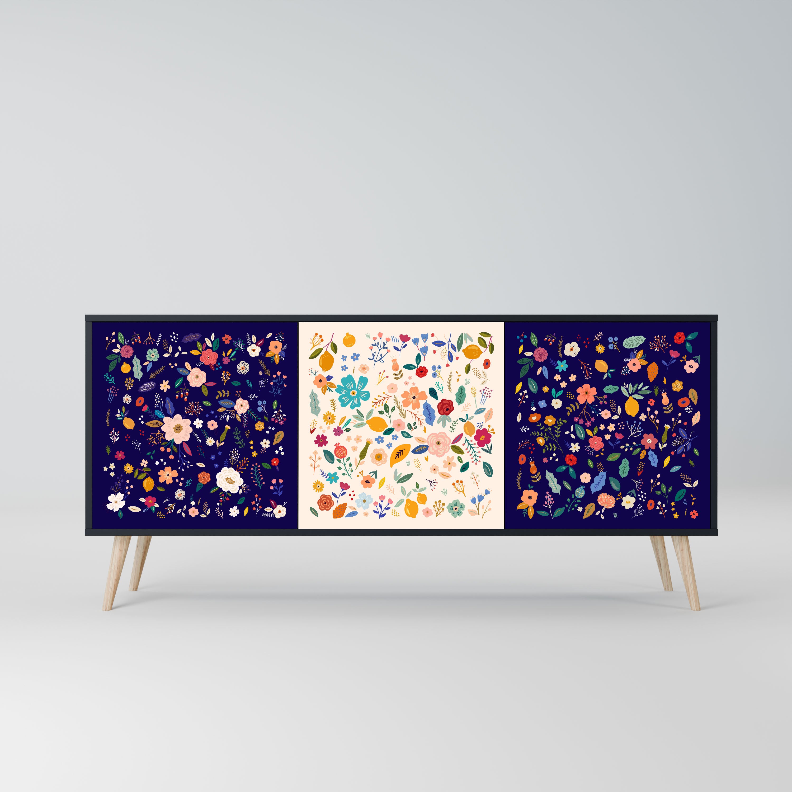 FLORAL COMBINATION Komoda 3-drzwiowa korpus Czarny