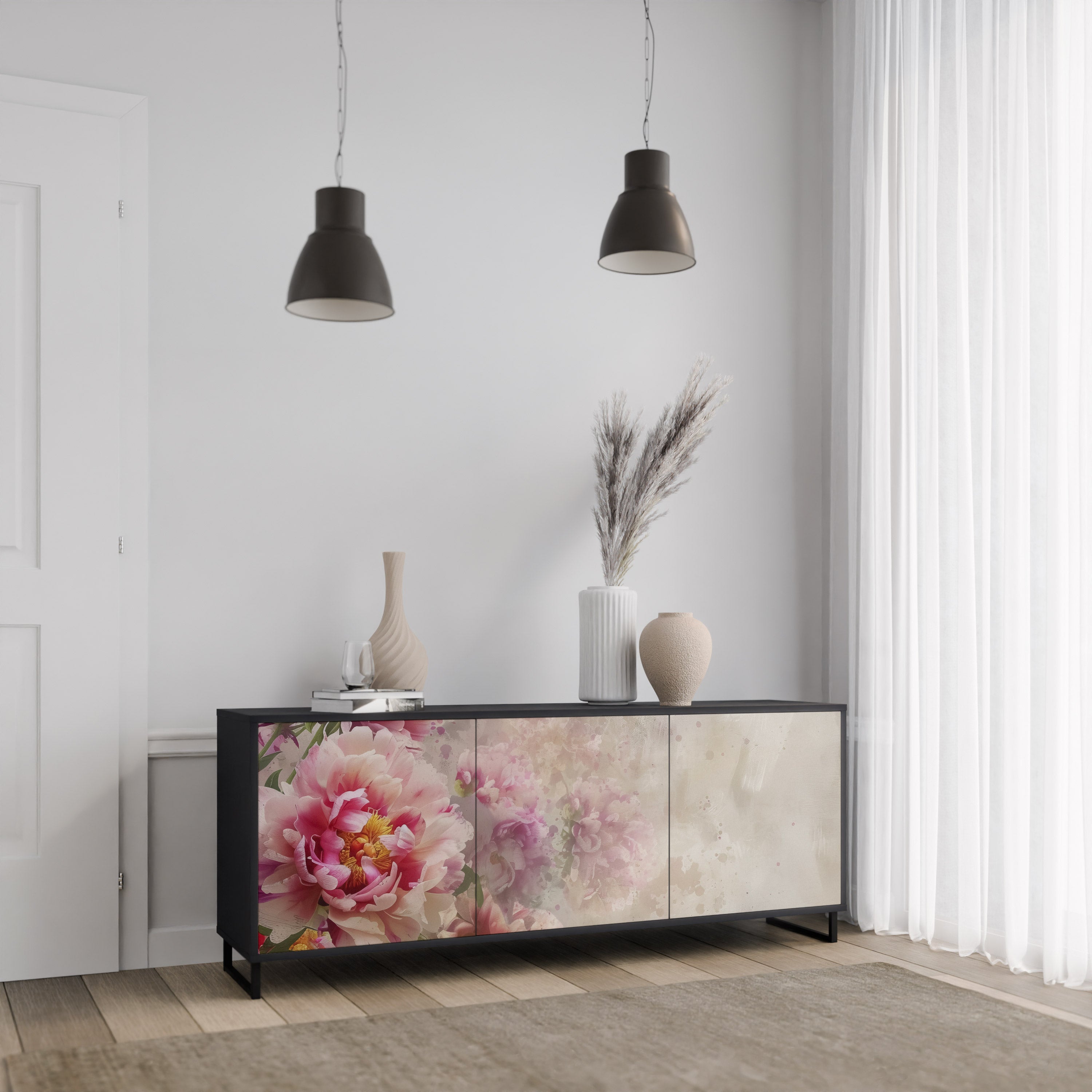 PEONY WHISPER Komoda 3-drzwiowa korpus Czarny