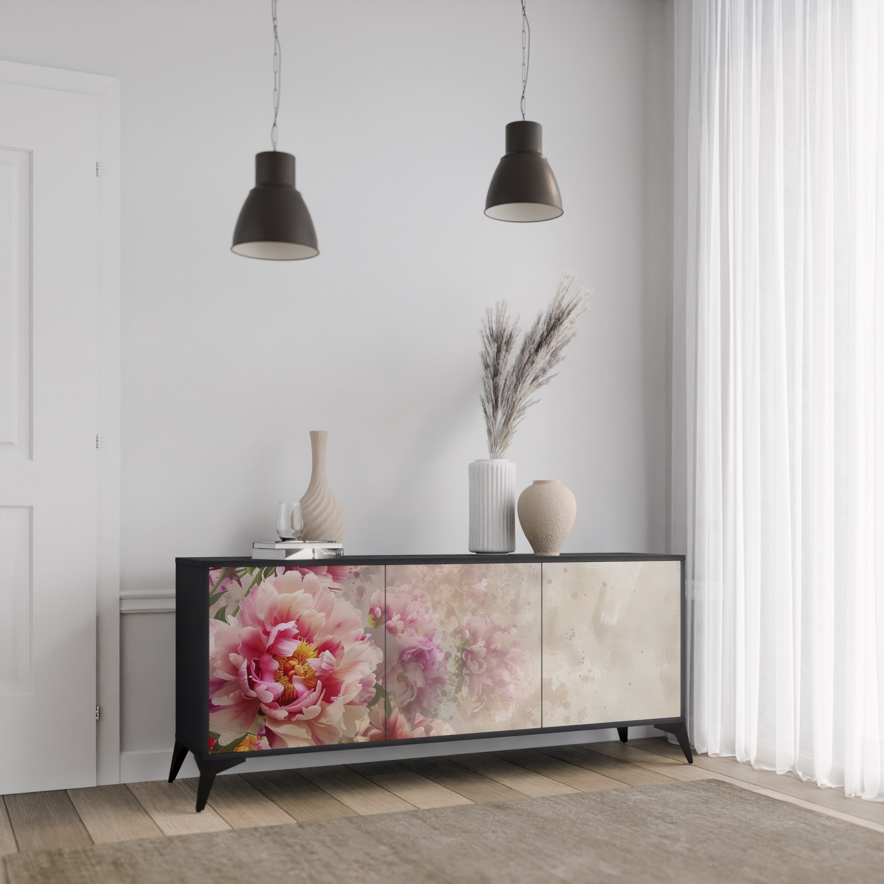 PEONY WHISPER Komoda 3-drzwiowa korpus Czarny