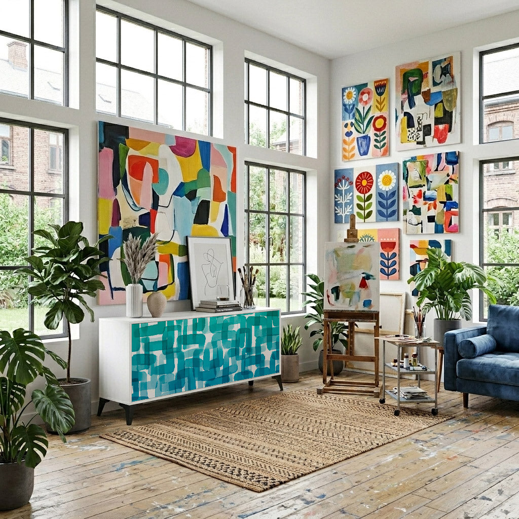TURQUOISE RECTANGLES Komoda 3-drzwiowa korpus Biały