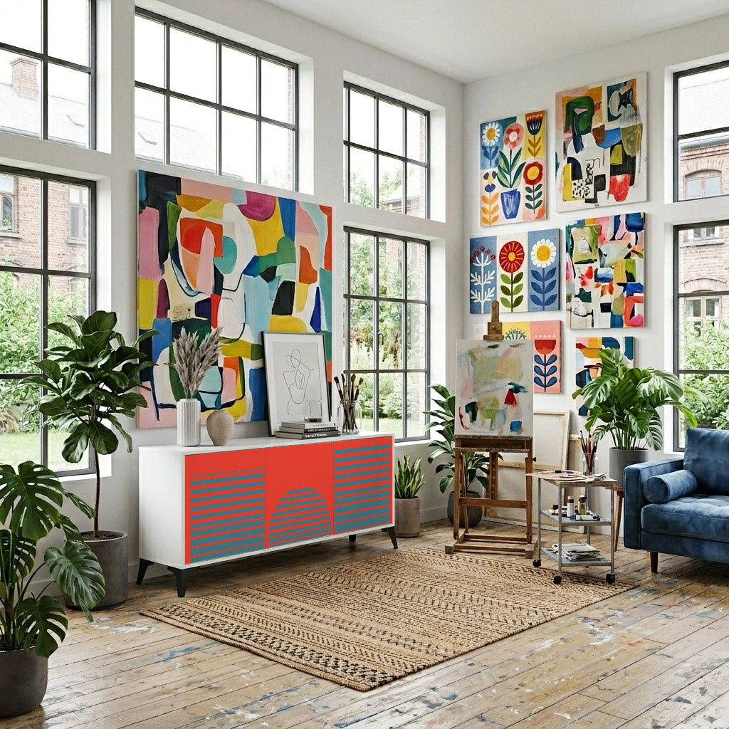 RISING GEOMETRY STARS Komoda 3-drzwiowa korpus Biały