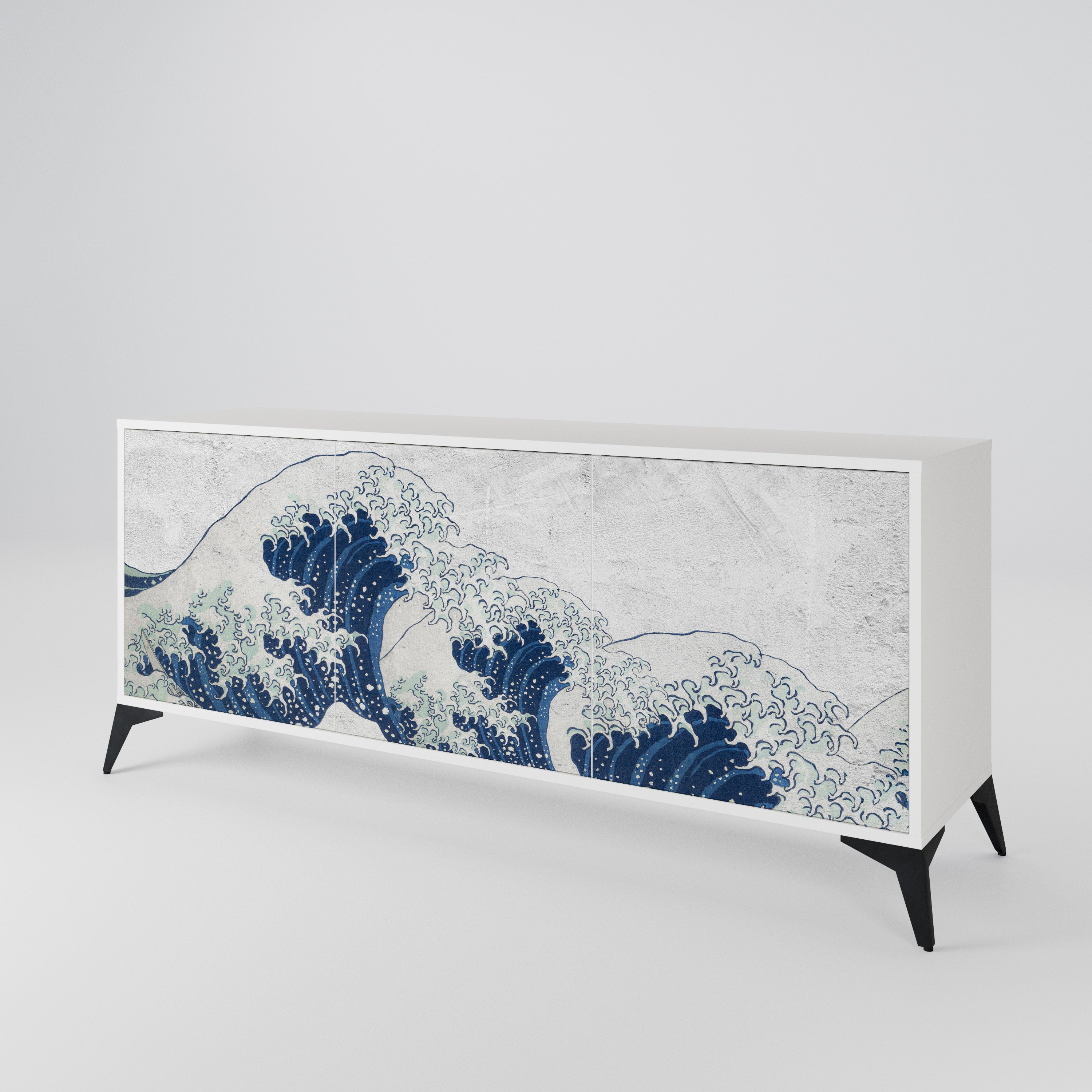 THE GREAT WAVE AT KANAGAWA Komoda 3-drzwiowa korpus Biały