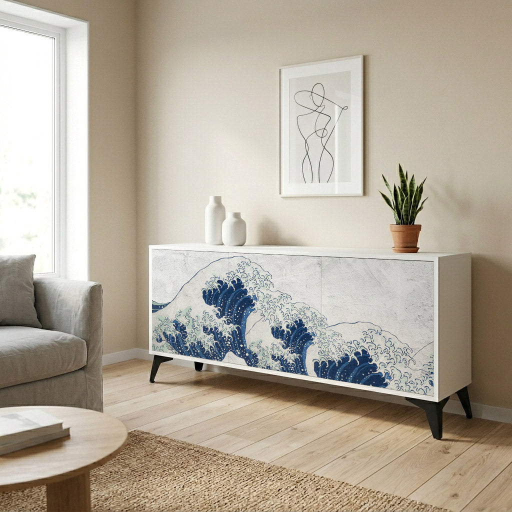 THE GREAT WAVE AT KANAGAWA Komoda 3-drzwiowa korpus Biały
