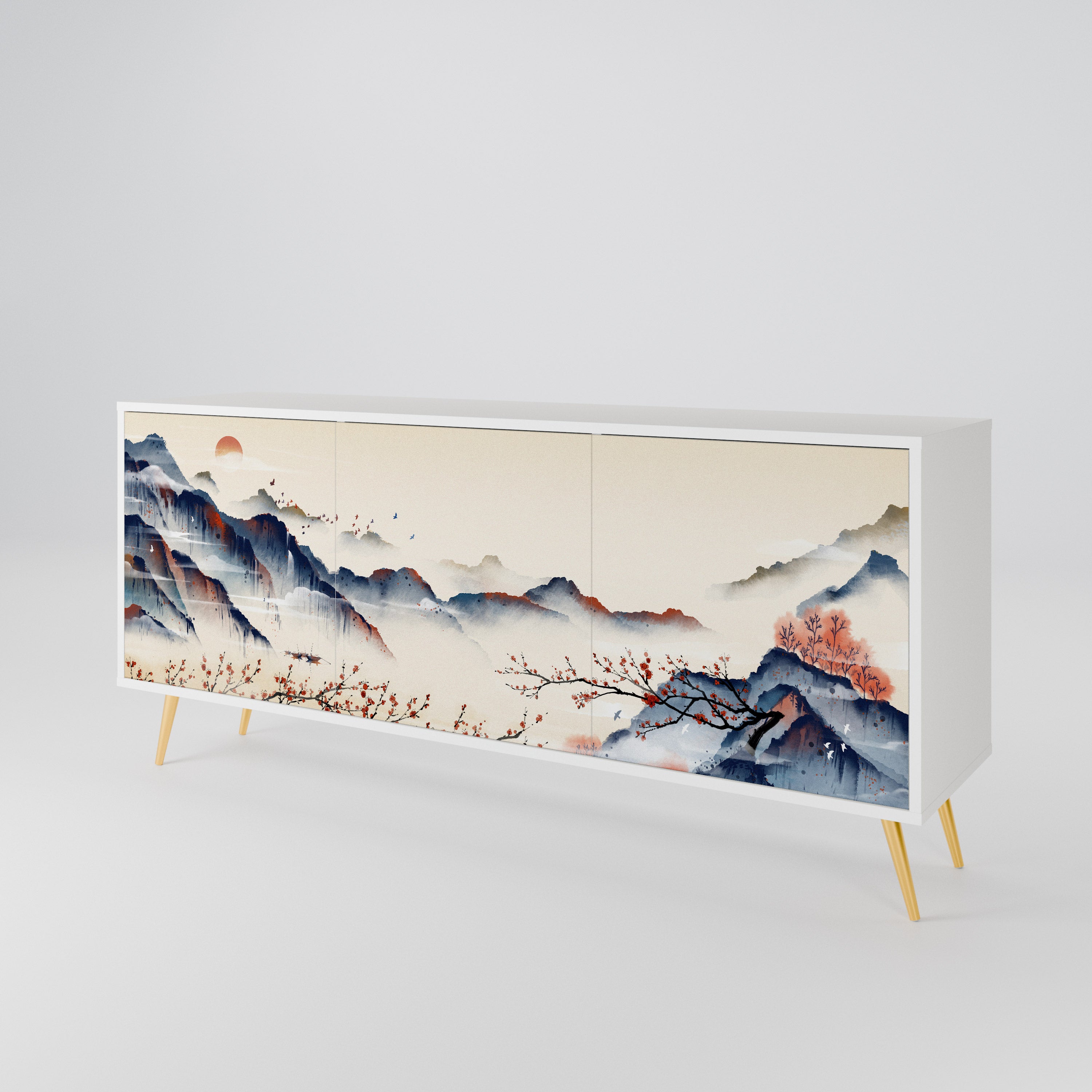 JAPANESE LANDSCAPE Komoda 3-drzwiowa korpus Biały