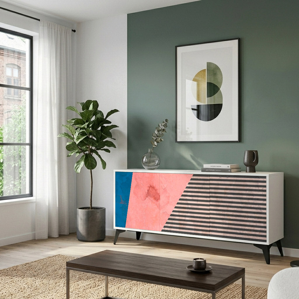 GLAMOROUS STRIPE Komoda 3-drzwiowa korpus Biały