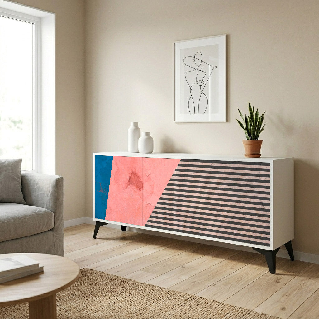 GLAMOROUS STRIPE Komoda 3-drzwiowa korpus Biały