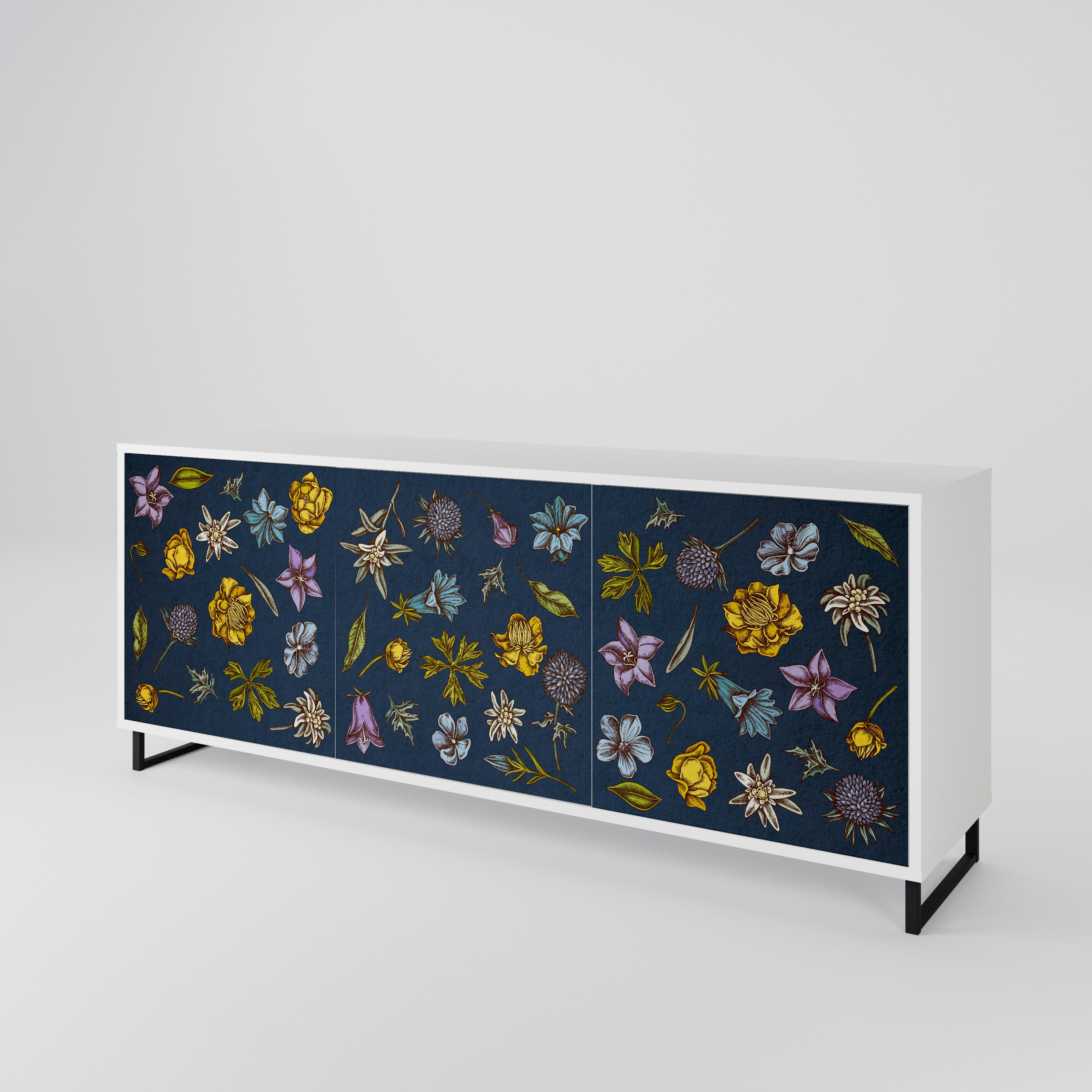 FLOWERS ON NAVY BLUE Komoda 3-drzwiowa korpus Biały