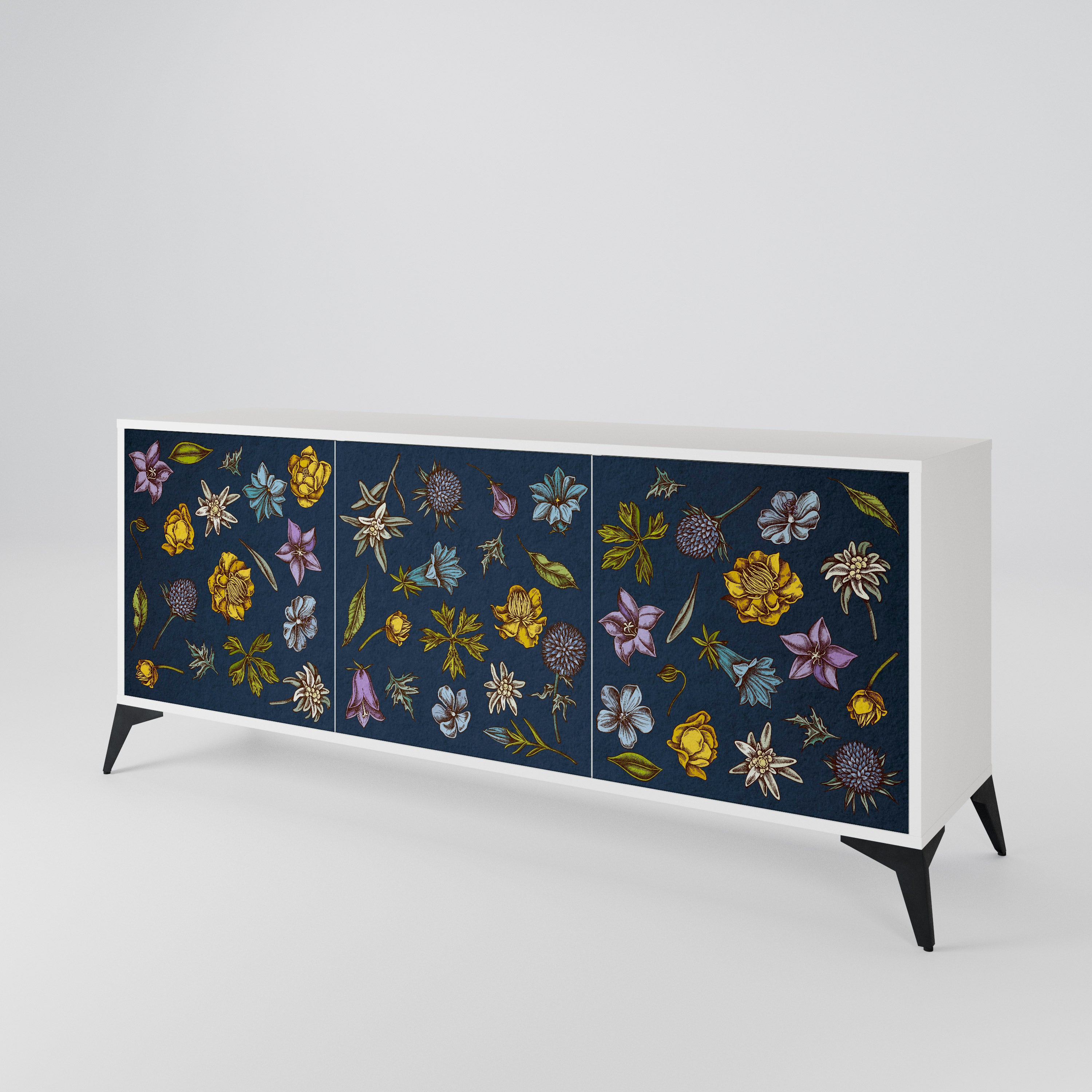 FLOWERS ON NAVY BLUE Komoda 3-drzwiowa korpus Biały