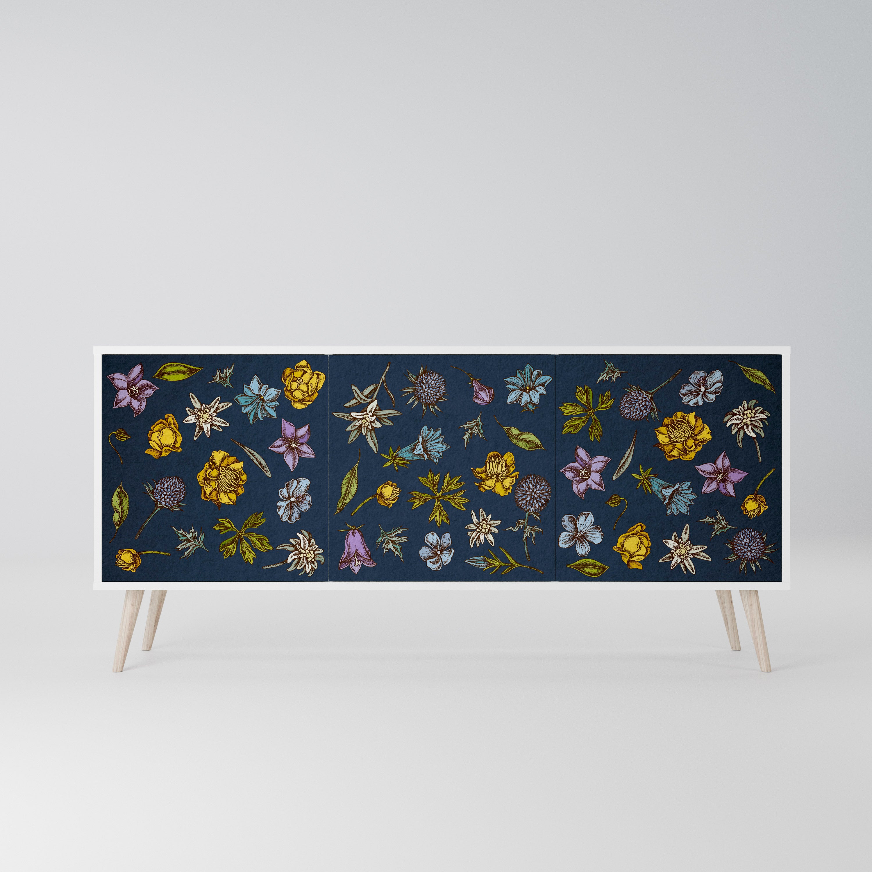 FLOWERS ON NAVY BLUE Komoda 3-drzwiowa korpus Biały