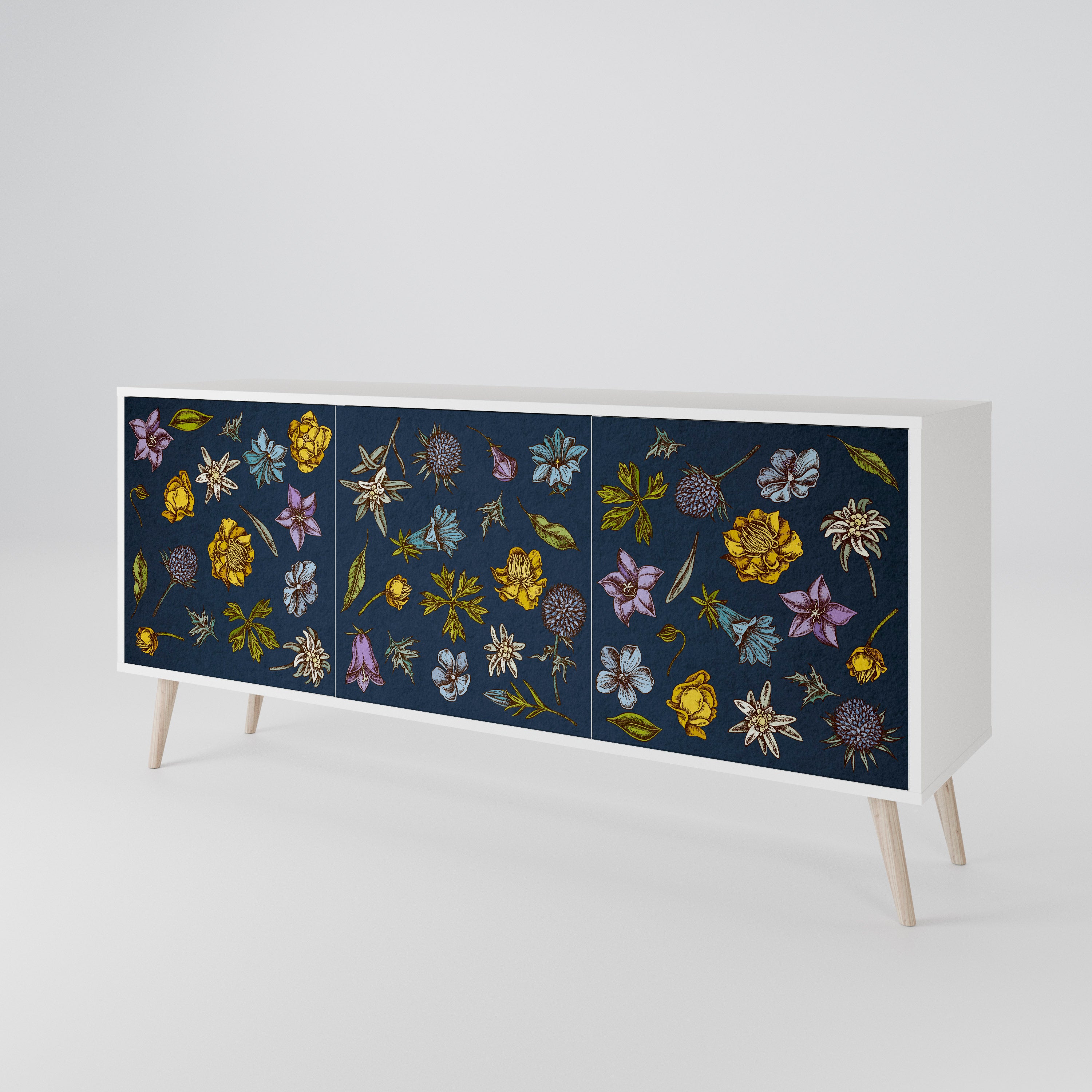 FLOWERS ON NAVY BLUE Komoda 3-drzwiowa korpus Biały