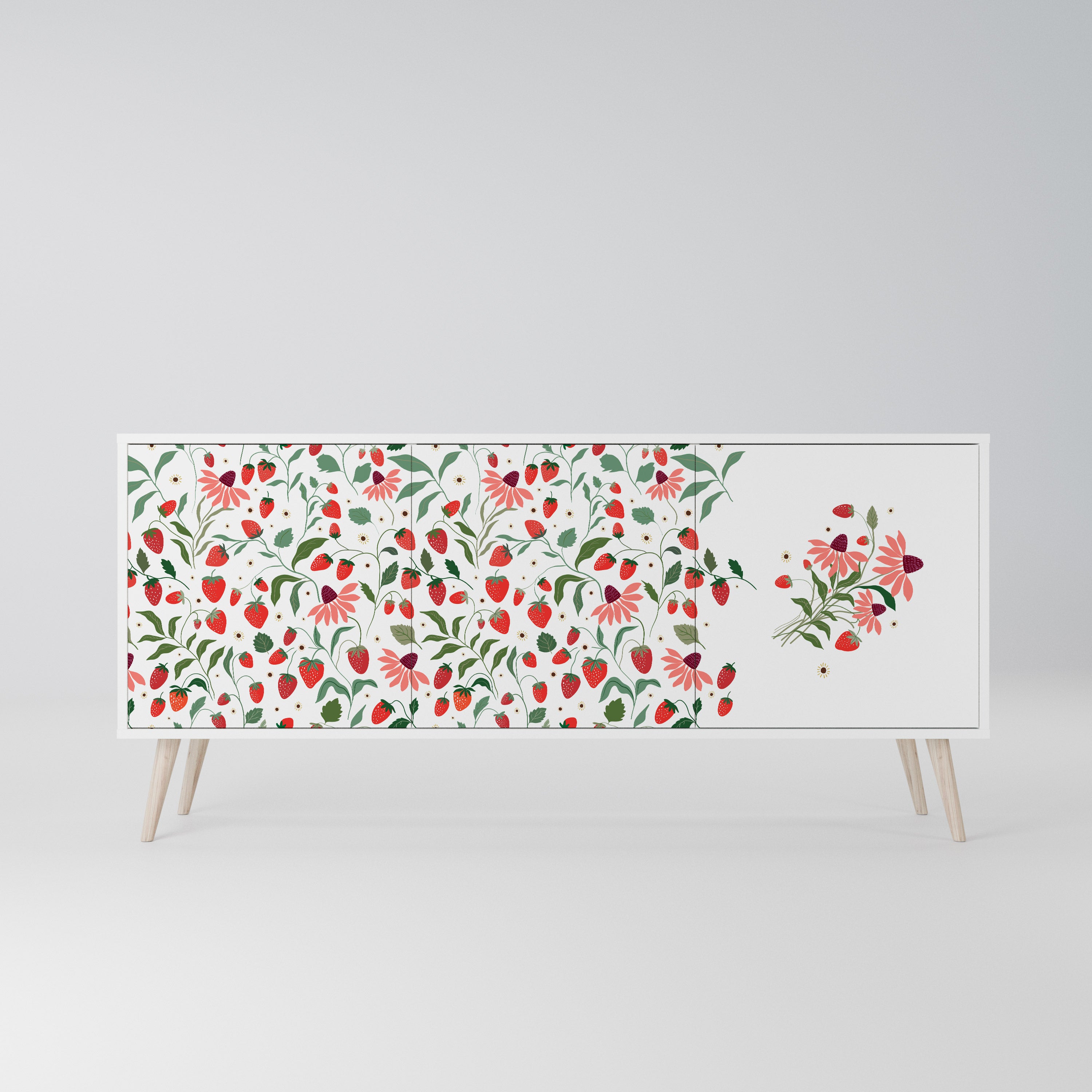 FLOWERS AND STRAWBERRIES Komoda 3-drzwiowa korpus Biały